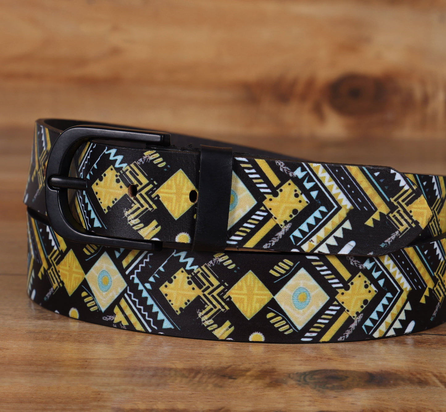 "Vibrant Chic: Stand Out with Leather Yellow Printing Belts" Art: LB-819