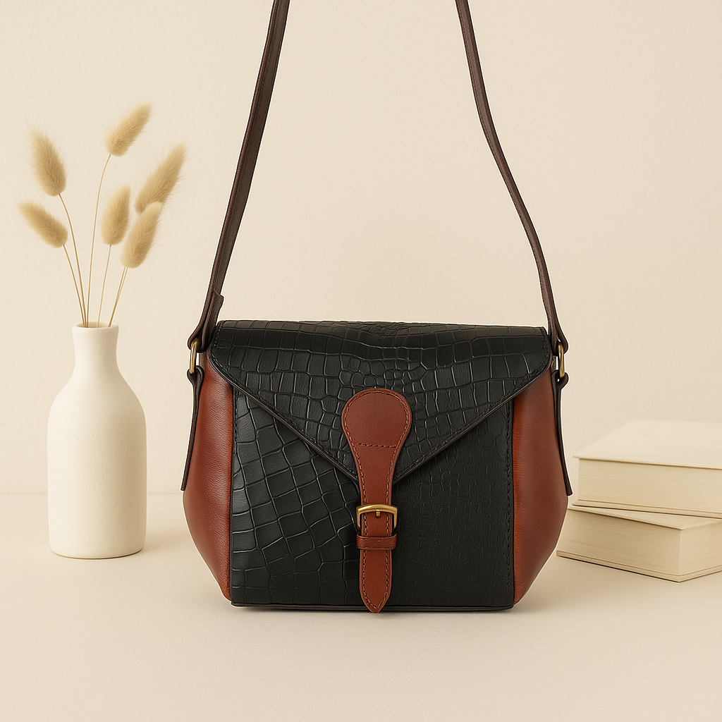 Elevate Your Style with Our Black Croco Leather Sling Bag. Art: BG-1153