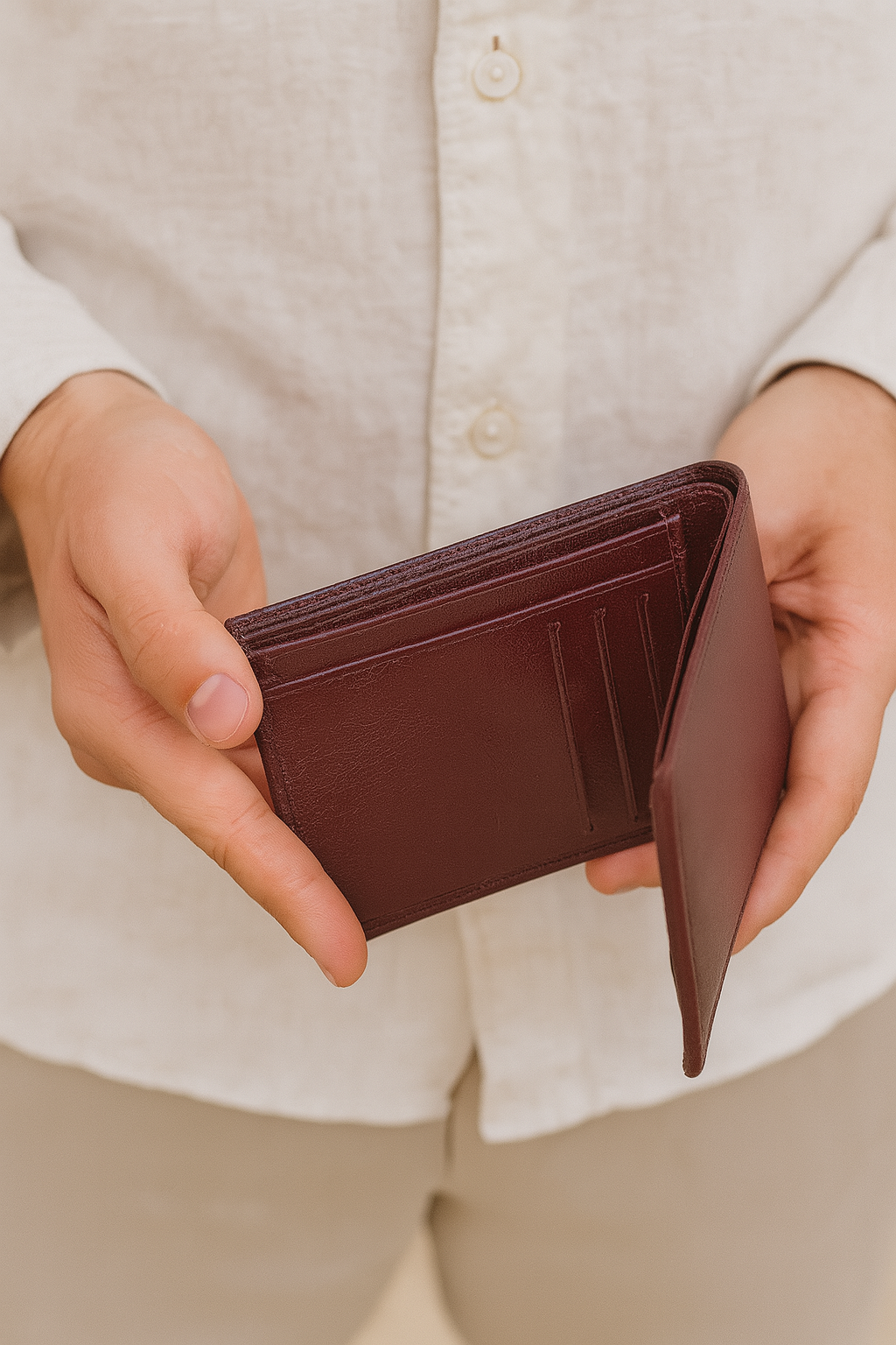 Premium Genuine Leather Bi-Fold Wallet for Men with Card Slots & Cash Compartment