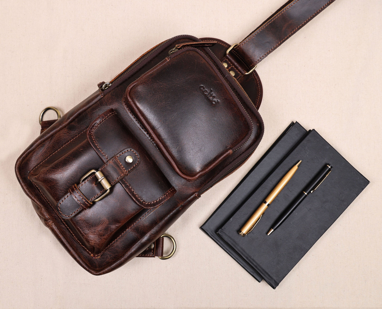 Brown Small Crossbody Leather Bag Art: BG-1617