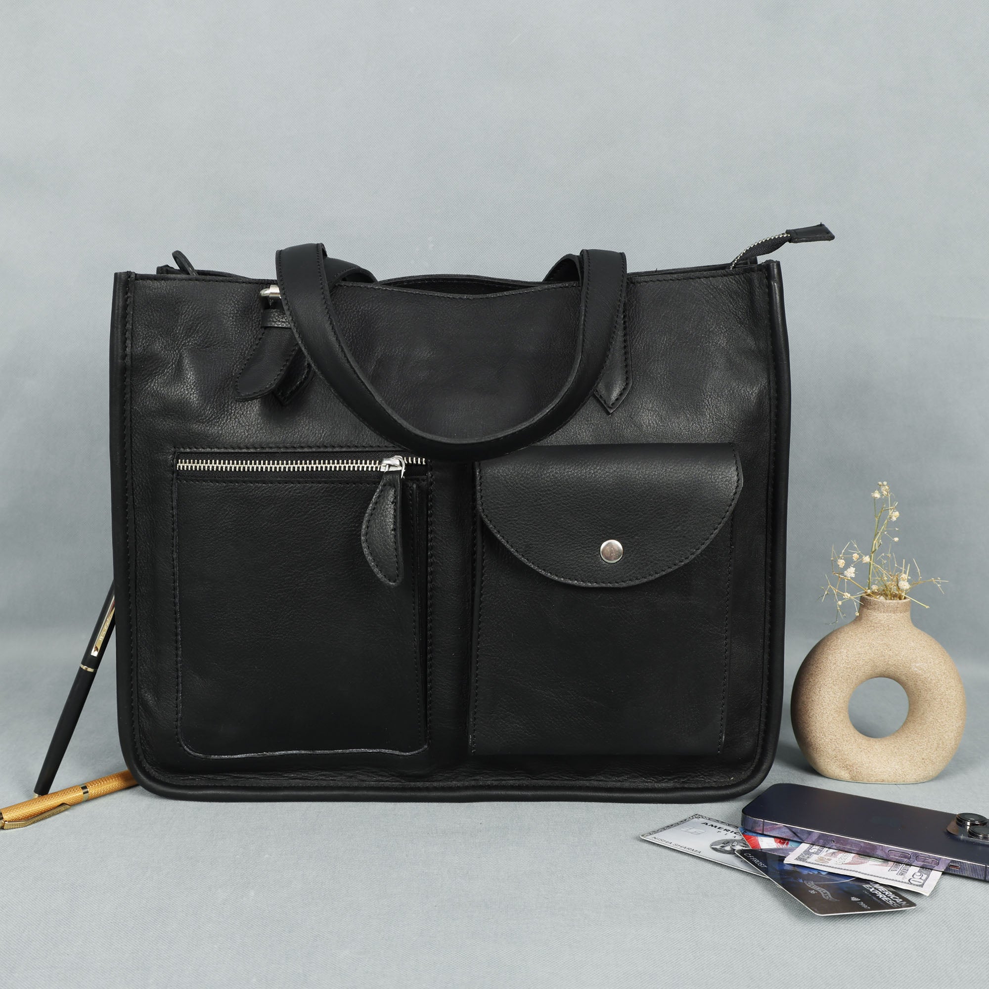 Black Soft Leather Handheld Bag Lightweight & Elegant Daily Purse for Women. BG-1626