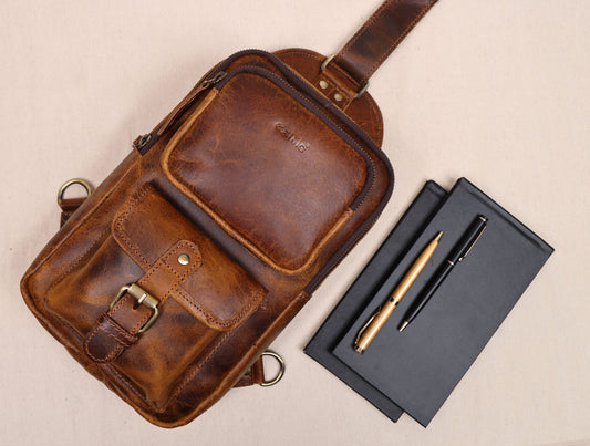 Brown Small Crossbody Leather Bag Art: BG-1617