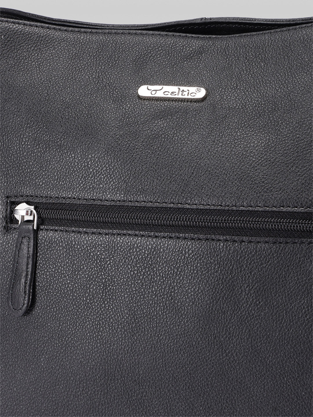 Premium Genuine Leather Black Shoulde tote Bag with Minimal Silhouette and Zip Closure