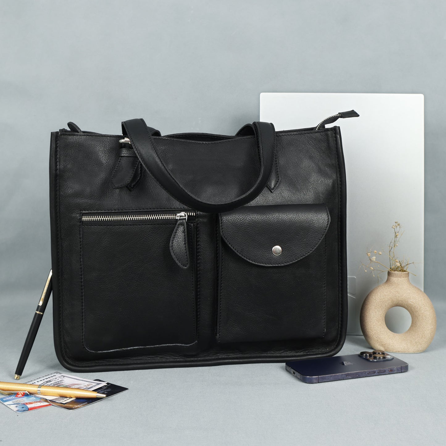 Black Soft Leather Handheld Bag  Lightweight & Elegant Daily Purse for Women. BG-1626