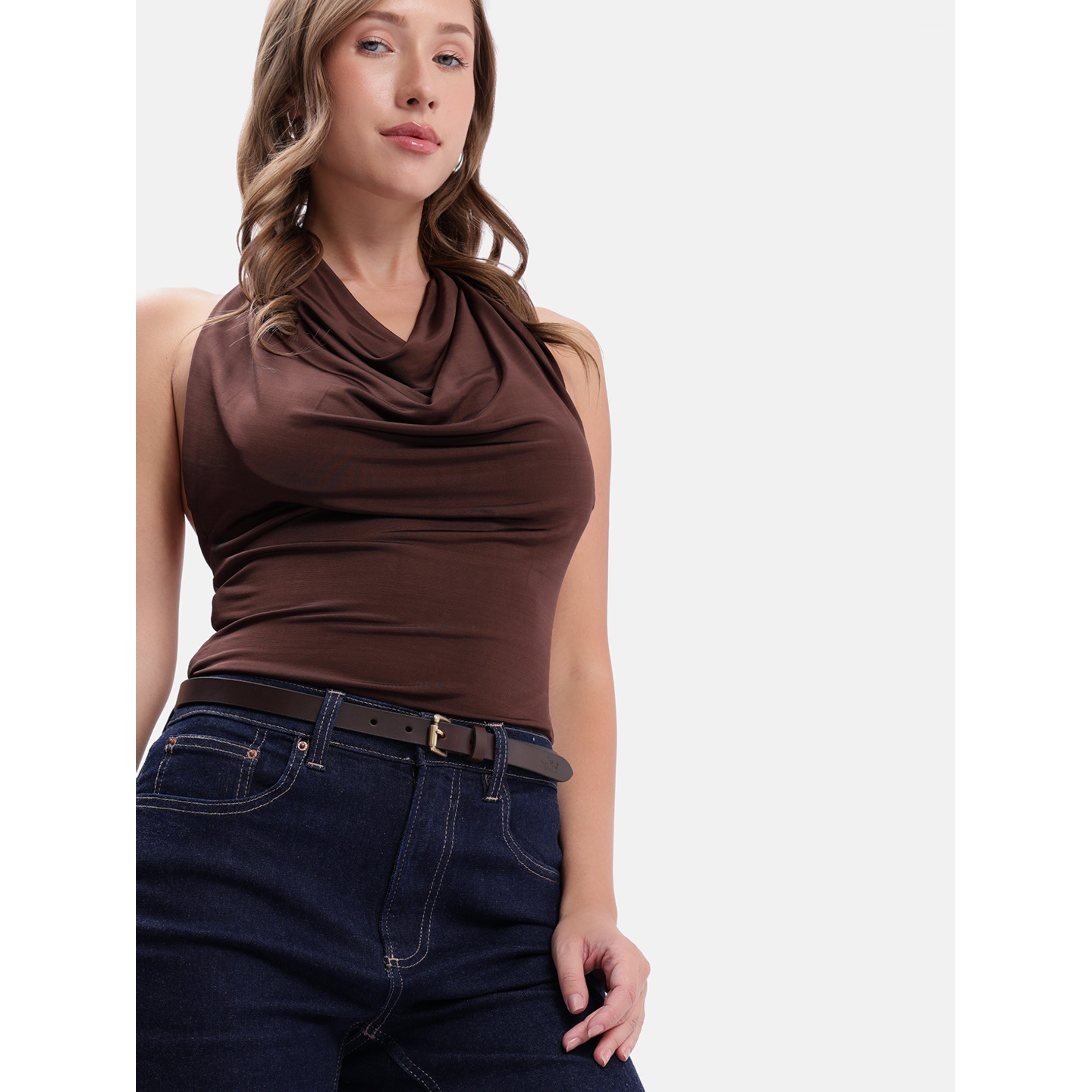 Women Genuine Leather Black Waist Accessory Brass Buckle Casual Formal