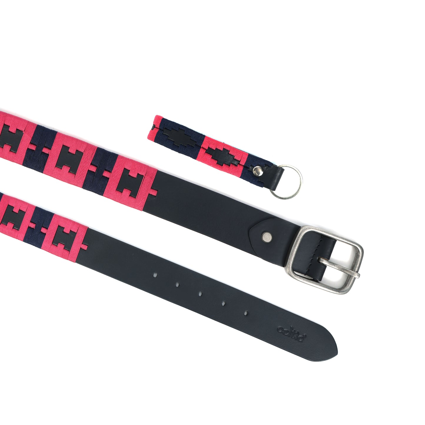 New Premium Leather Woven Fabric Belt with Matching Key Ring. LB-862