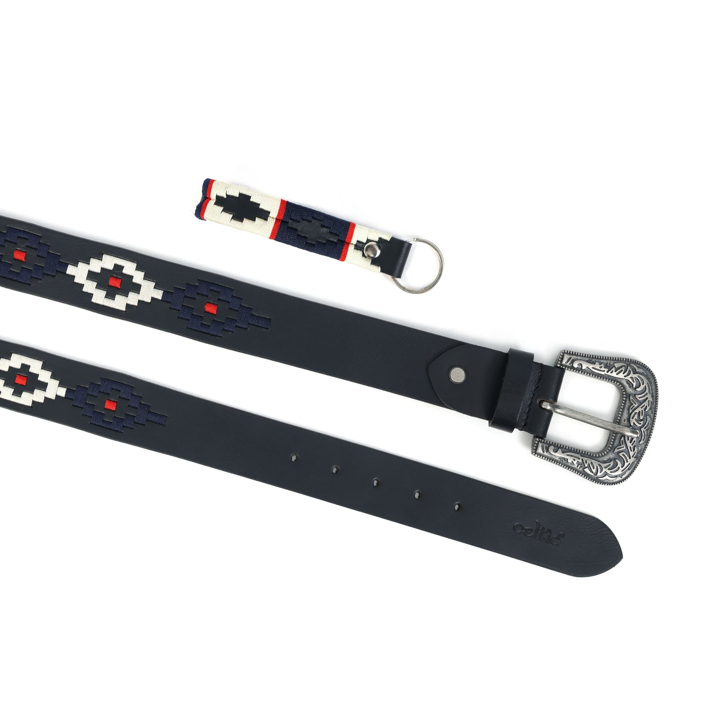 Premium Black Leather Polo Belt with Silver Designer Buckle & Multicolour Webbing. LB-865