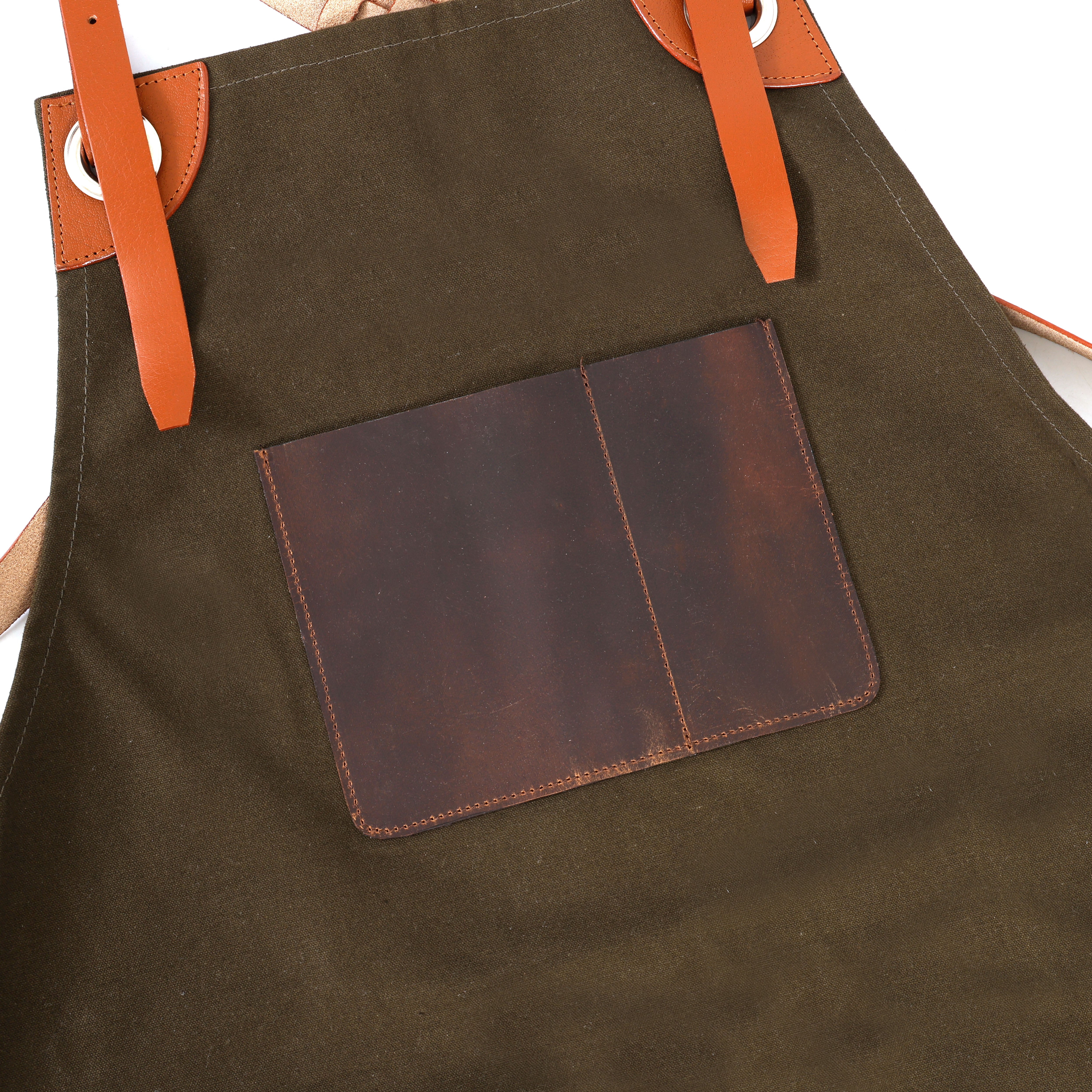 Premium Genuine Leather & Canvas Bib Apron – Brown & Green Buckle Design
