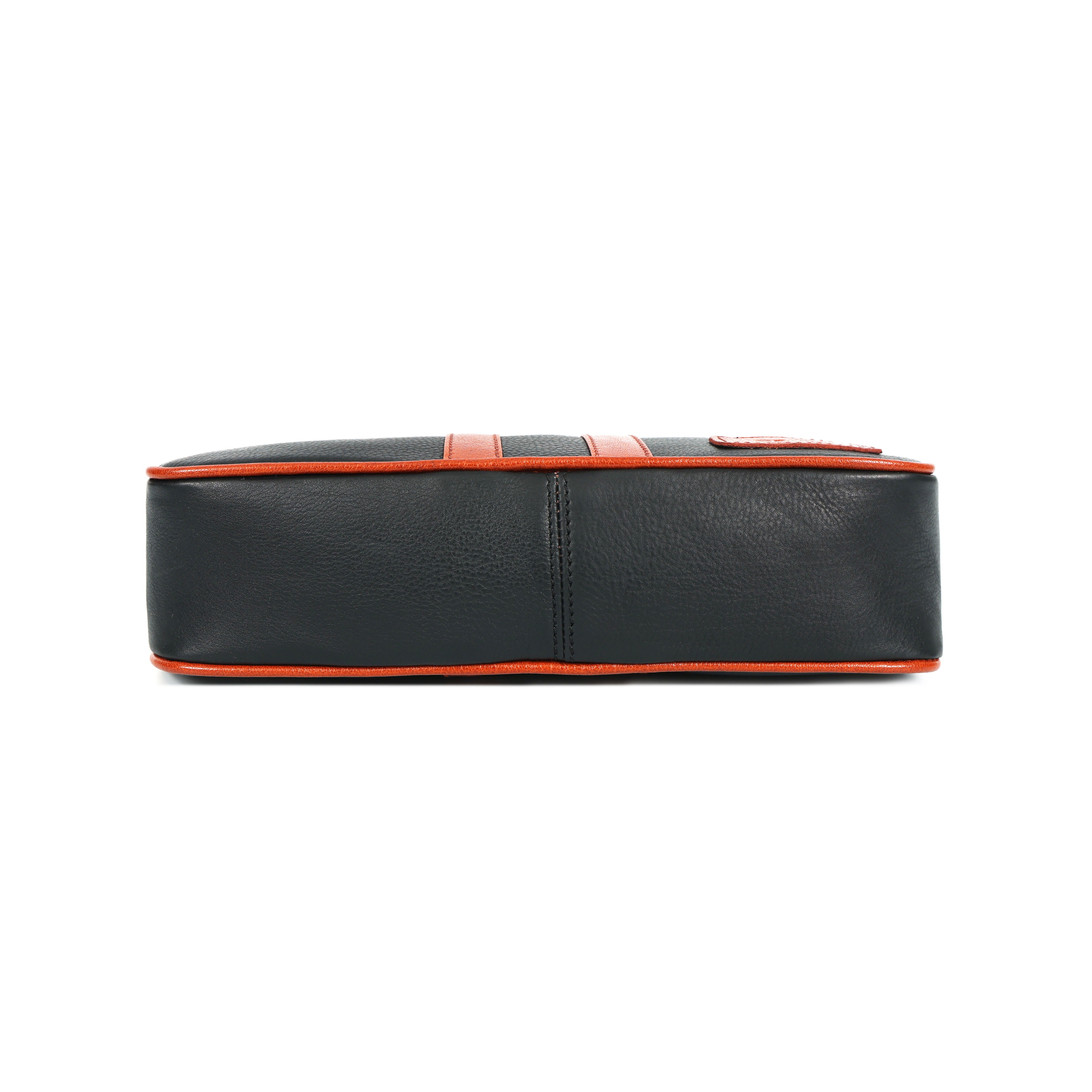 Black & Tan Leather Saddle Sling Bag Compact Designer Crossbody