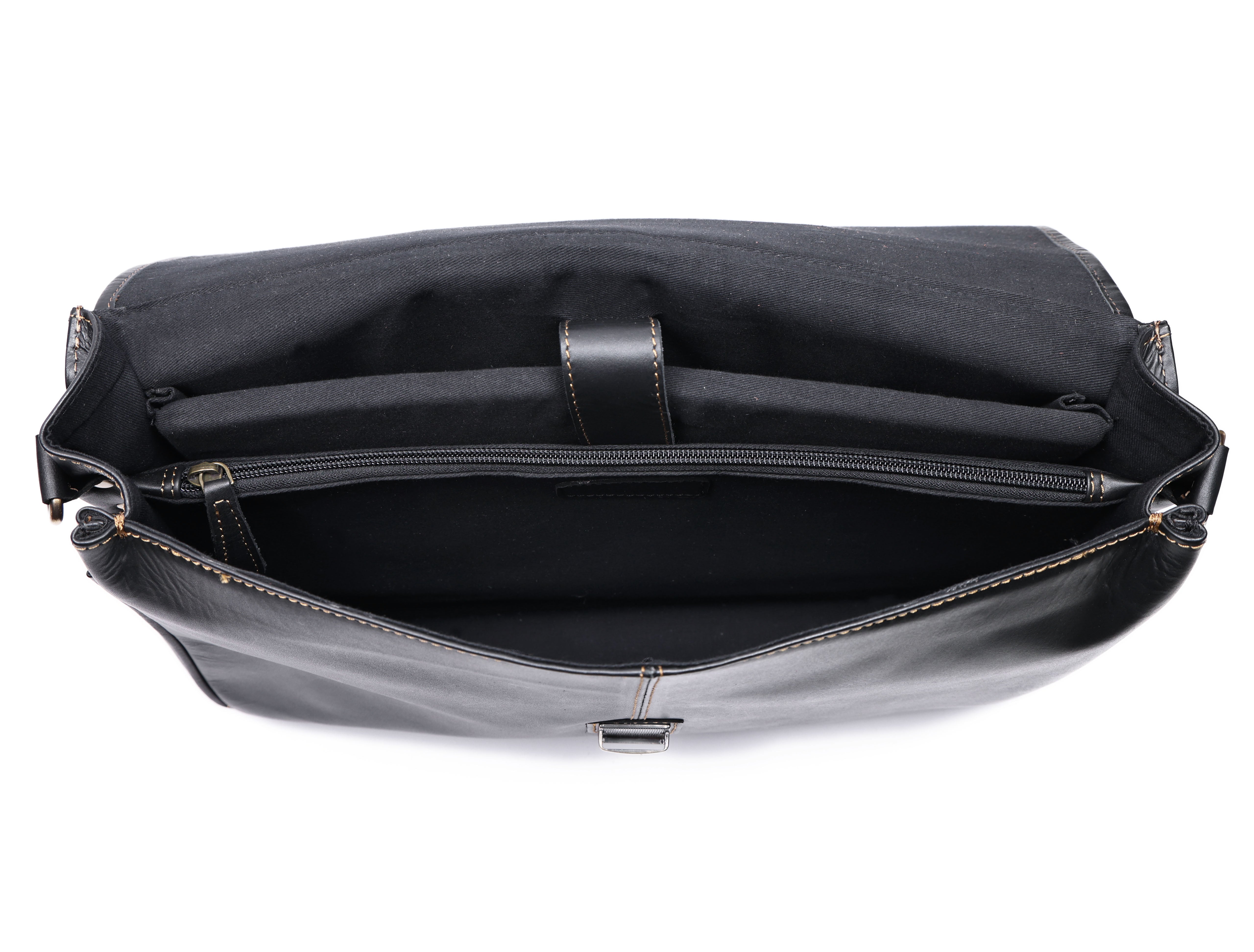 Premium Export Quality Black Leather Laptop Messenger Bag | Multi-Compartment Office Briefcase