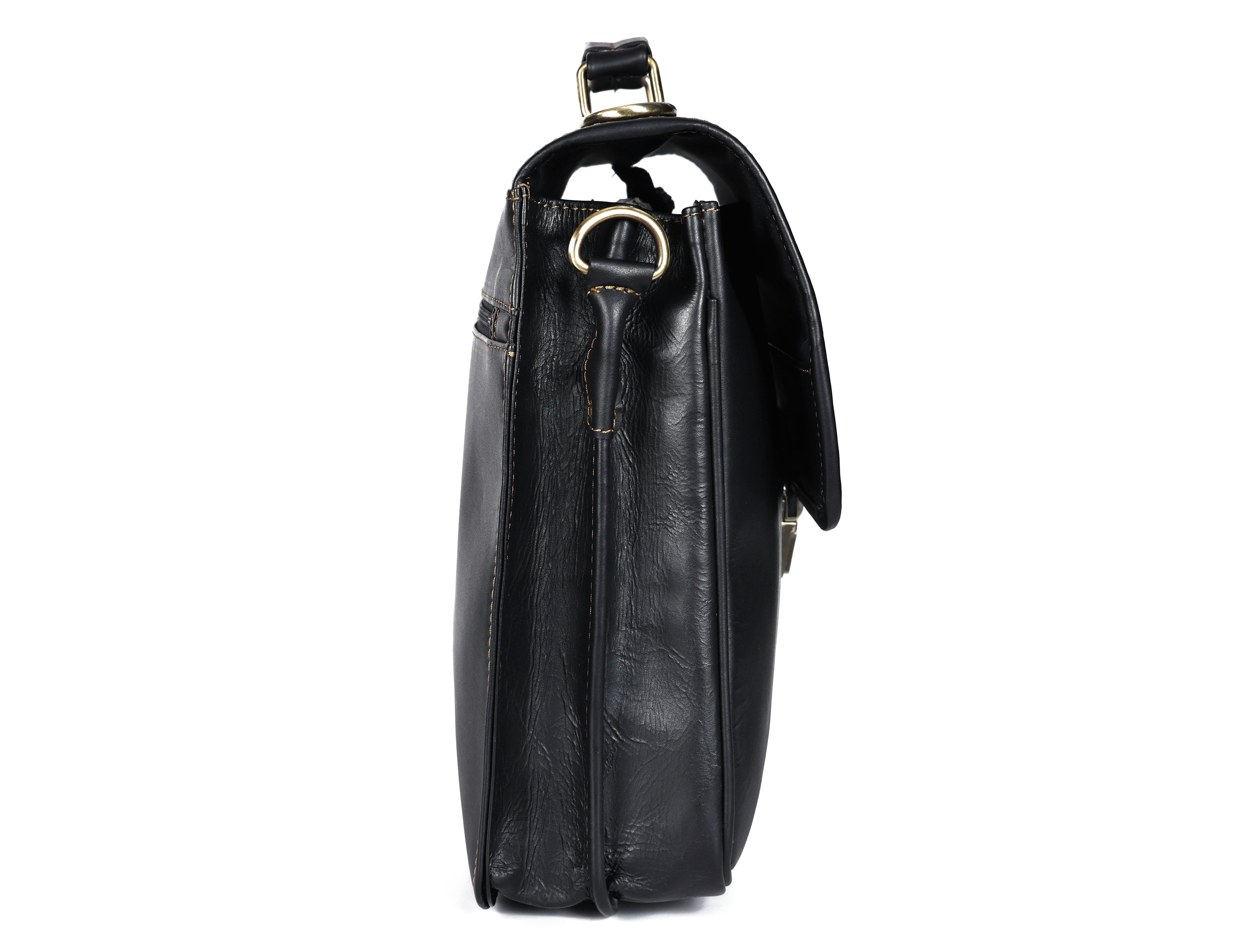 Premium Export Quality Black Leather Laptop Messenger Bag | Multi-Compartment Office Briefcase