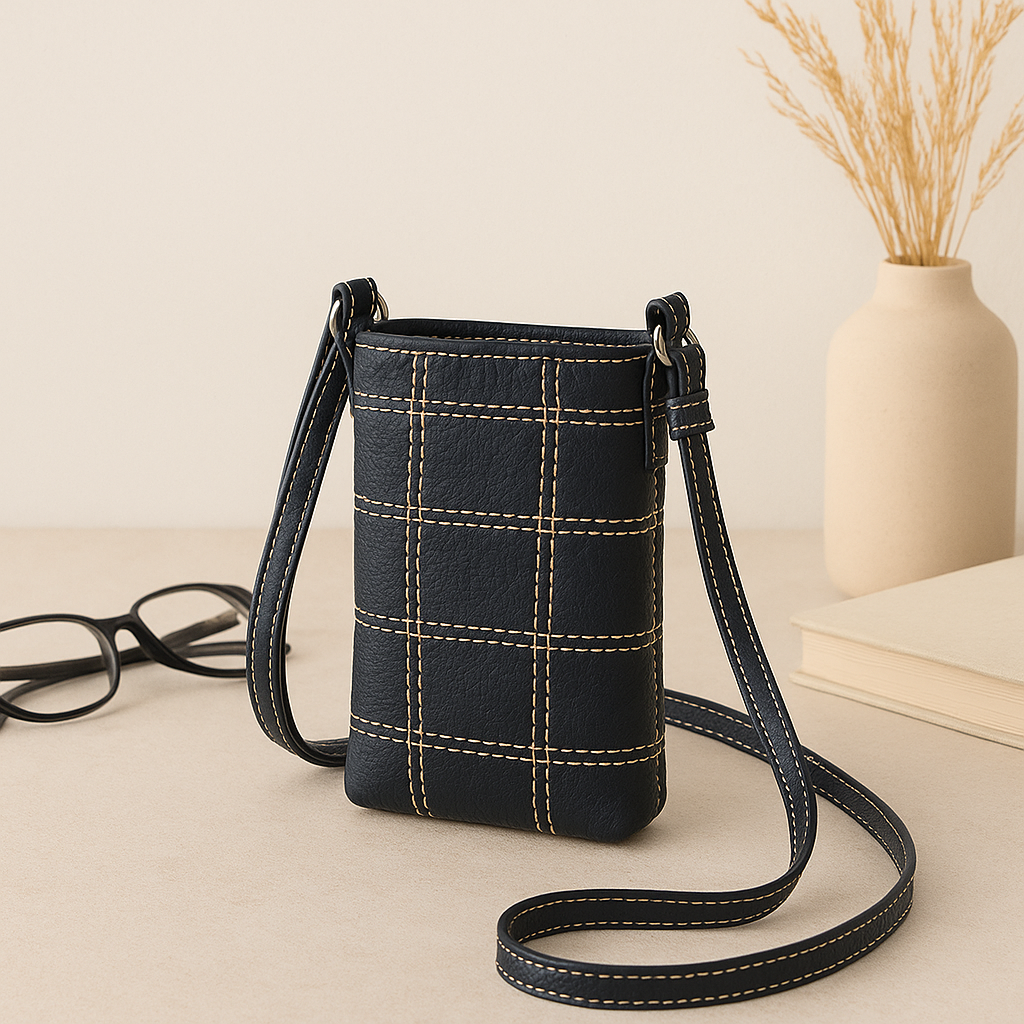Elegance Redefined: Black Leather Sling Bag with White Stitching. Art: BG-1477