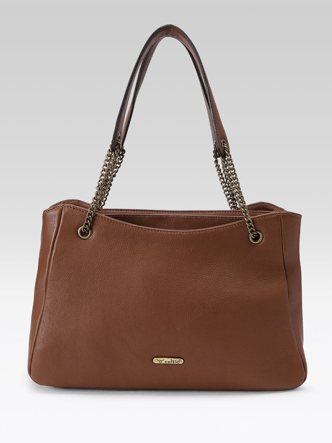 Premium Genuine Leather Shoulder Tote Bag with Chain Handles