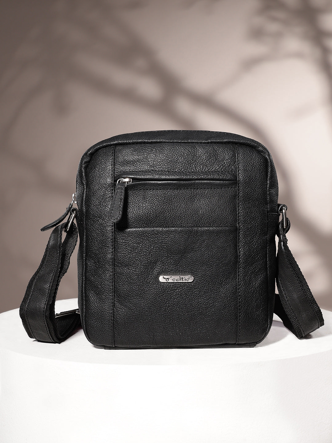 Premium Genuine Leather Crossbody Bag with Adjustable Strap & Multiple Zip Pockets