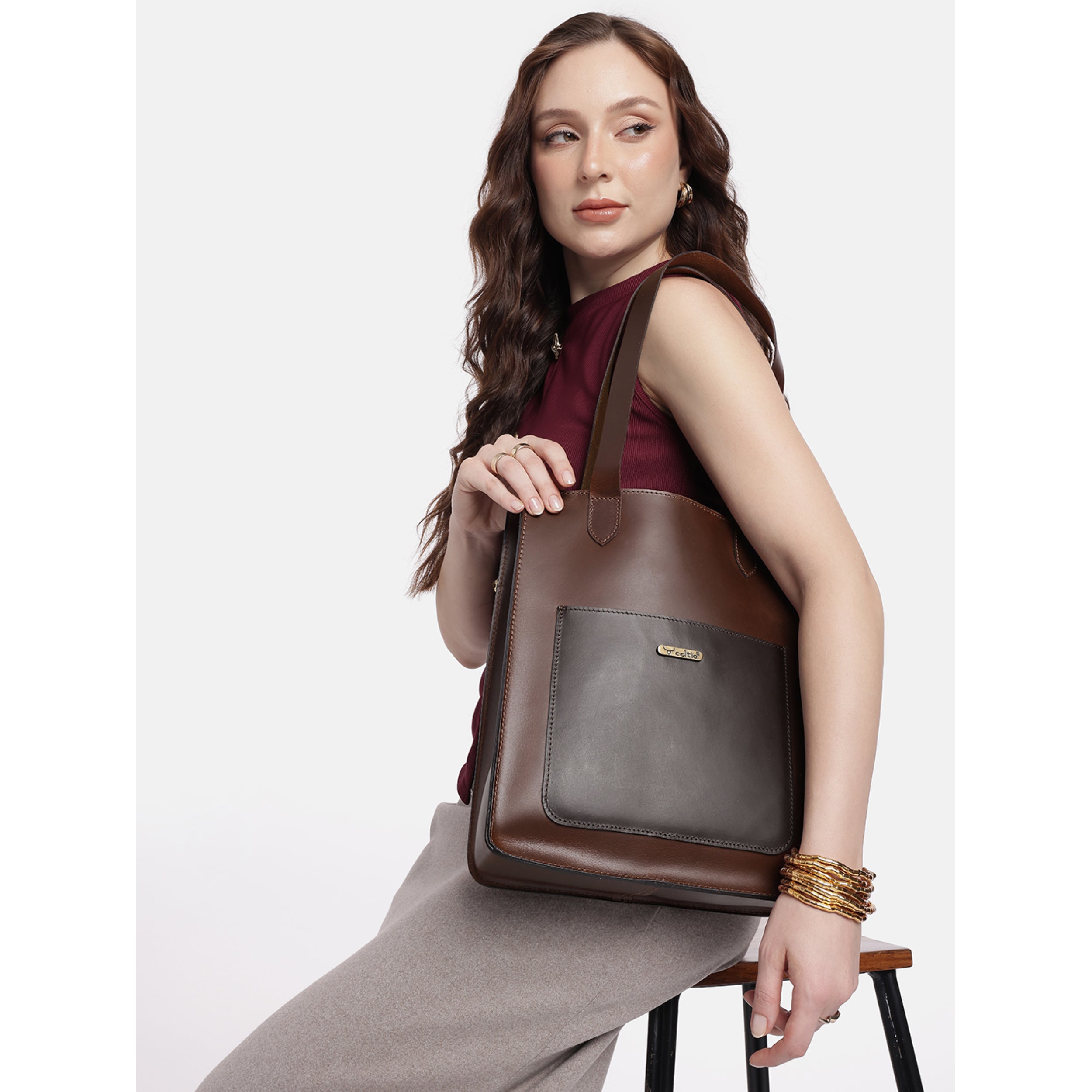 Premium Genuine Leather Tote Bag with Front Pocket Minimal & Durable Everyday Carry