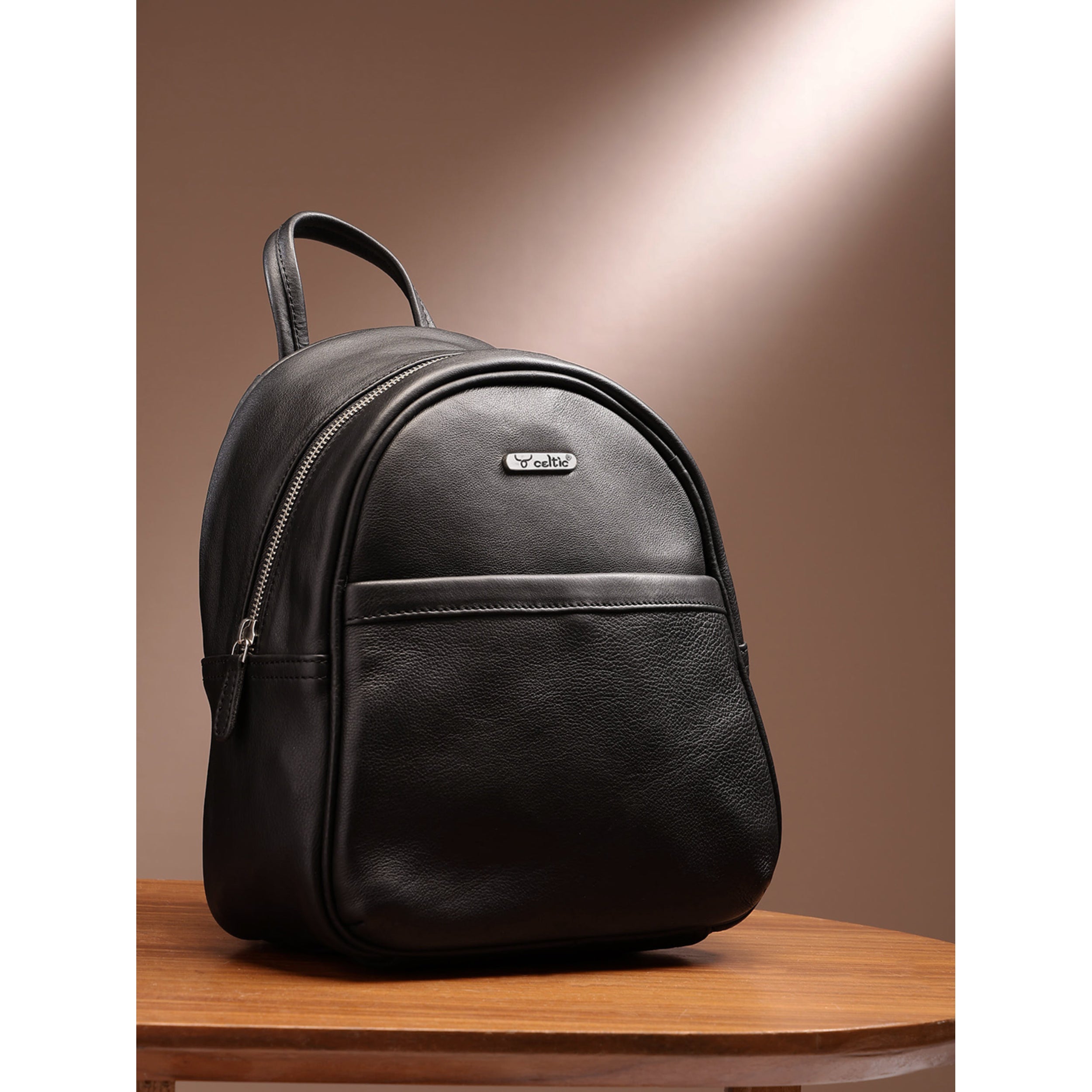 Premium Genuine Leather Backpack with Front Zip Pocket & Adjustable Shoulder Straps