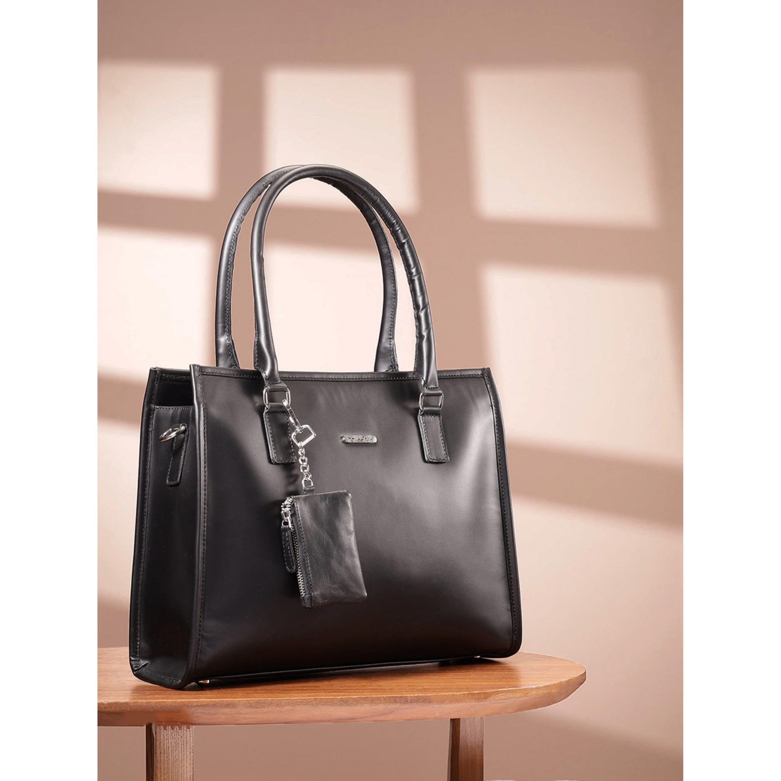 Premium Genuine Leather Office Tote Bag for Women Multiple Zip Compartments & Long Strap.
