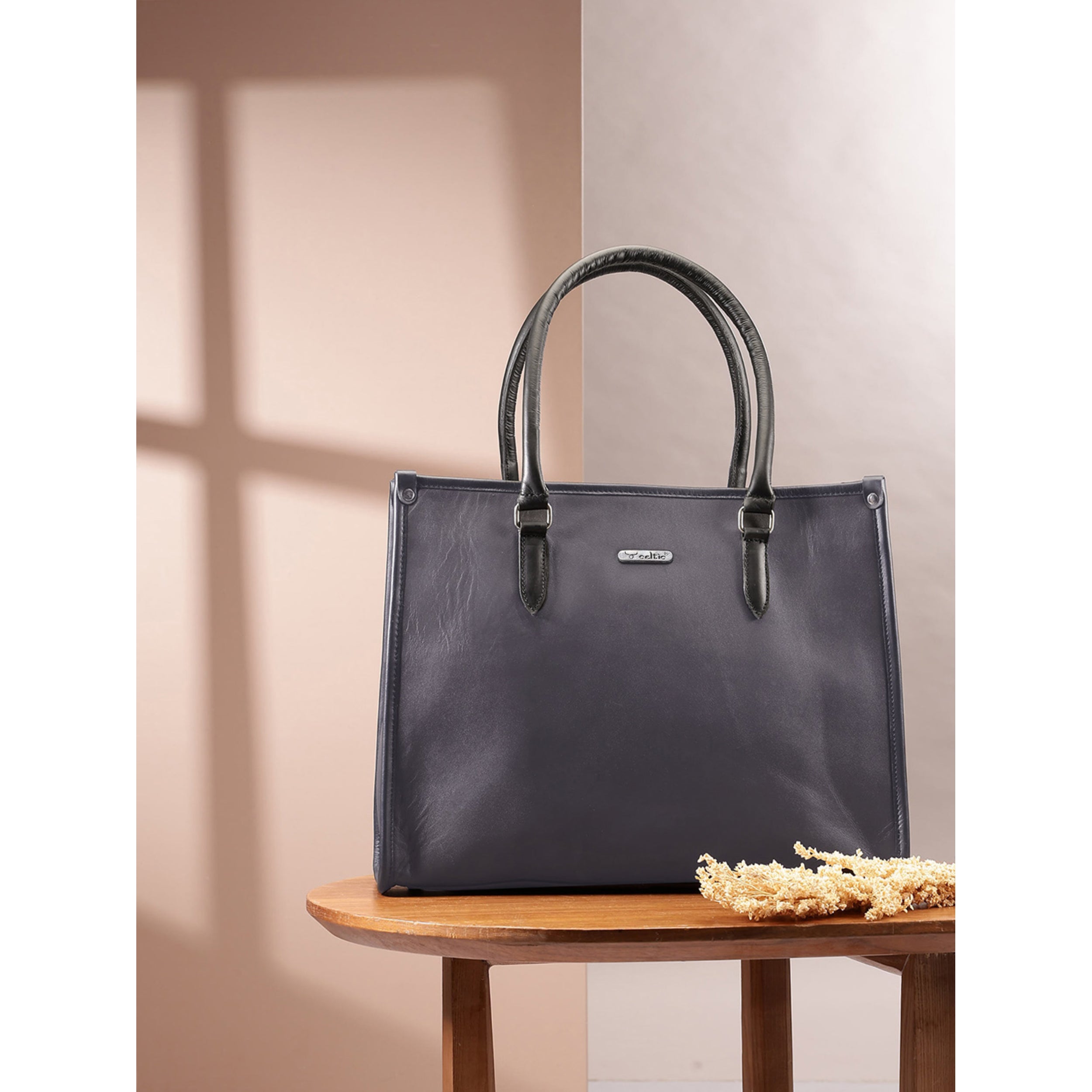 Premium Genuine Leather Work Tote Bag for Women with Zip Closure & Shoulder Strap