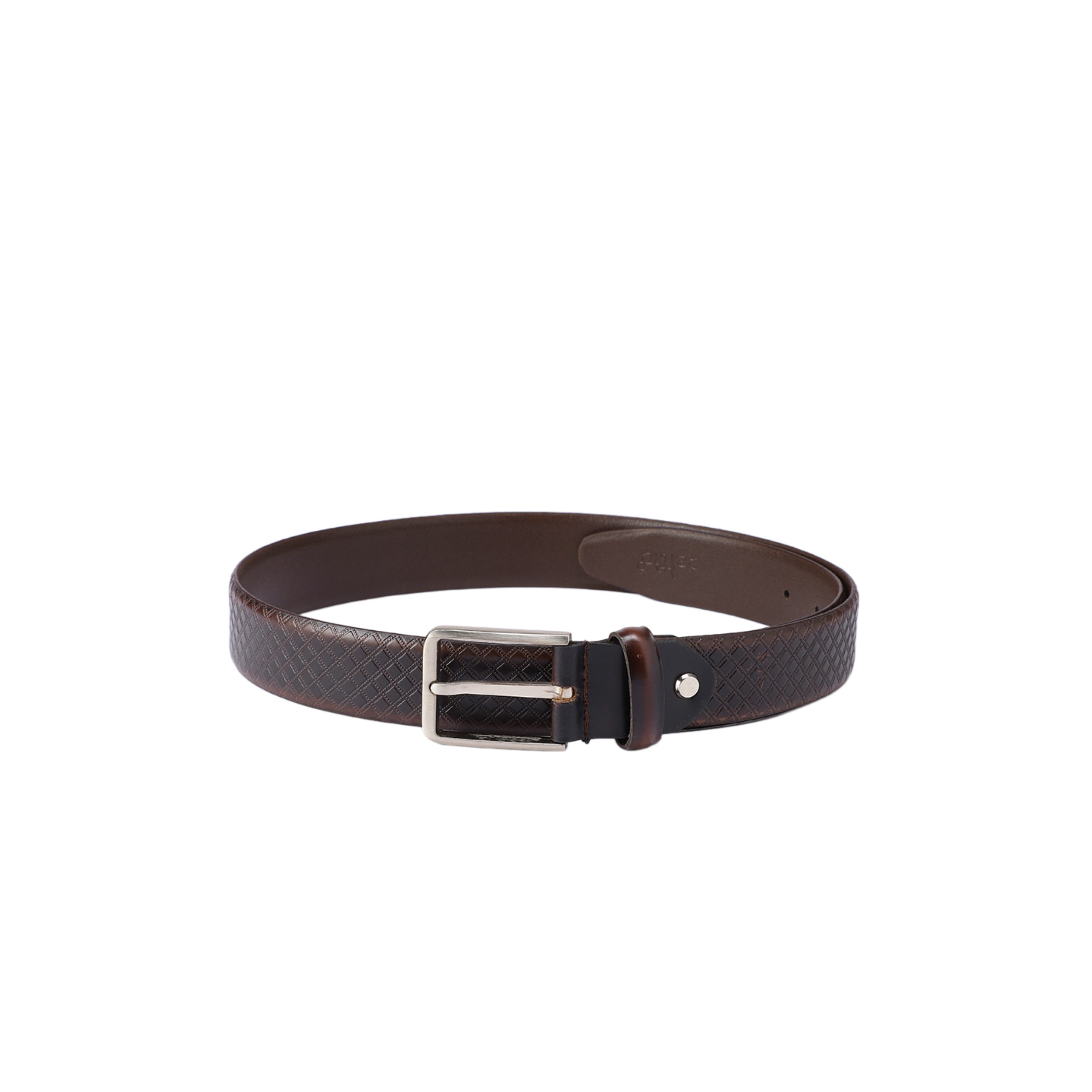 Unisex Croc Texture Brown Leather Belt with Polished Metal Buckle Stylish Wear