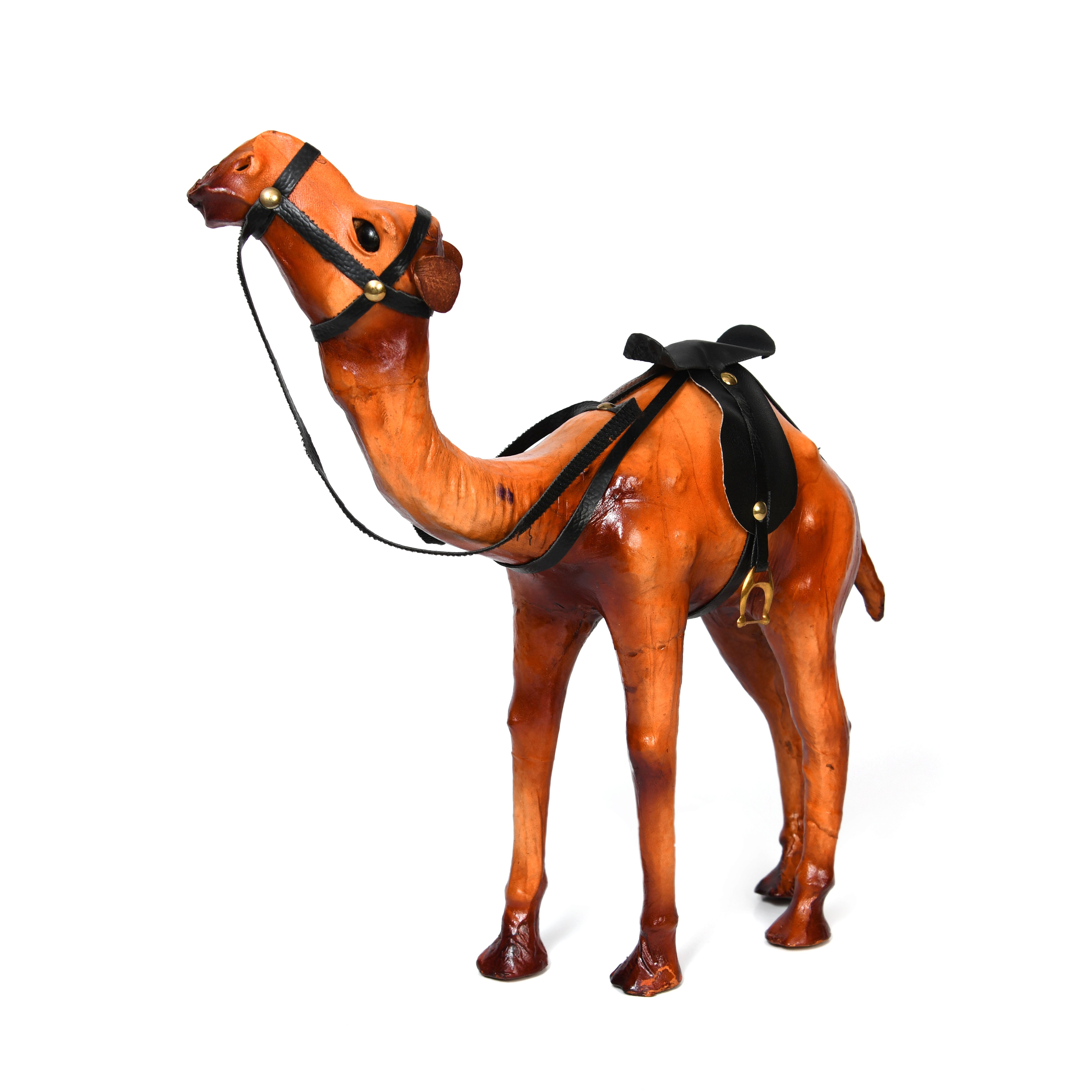 Premium Handcrafted Leather Camel Showpiece with Saddle