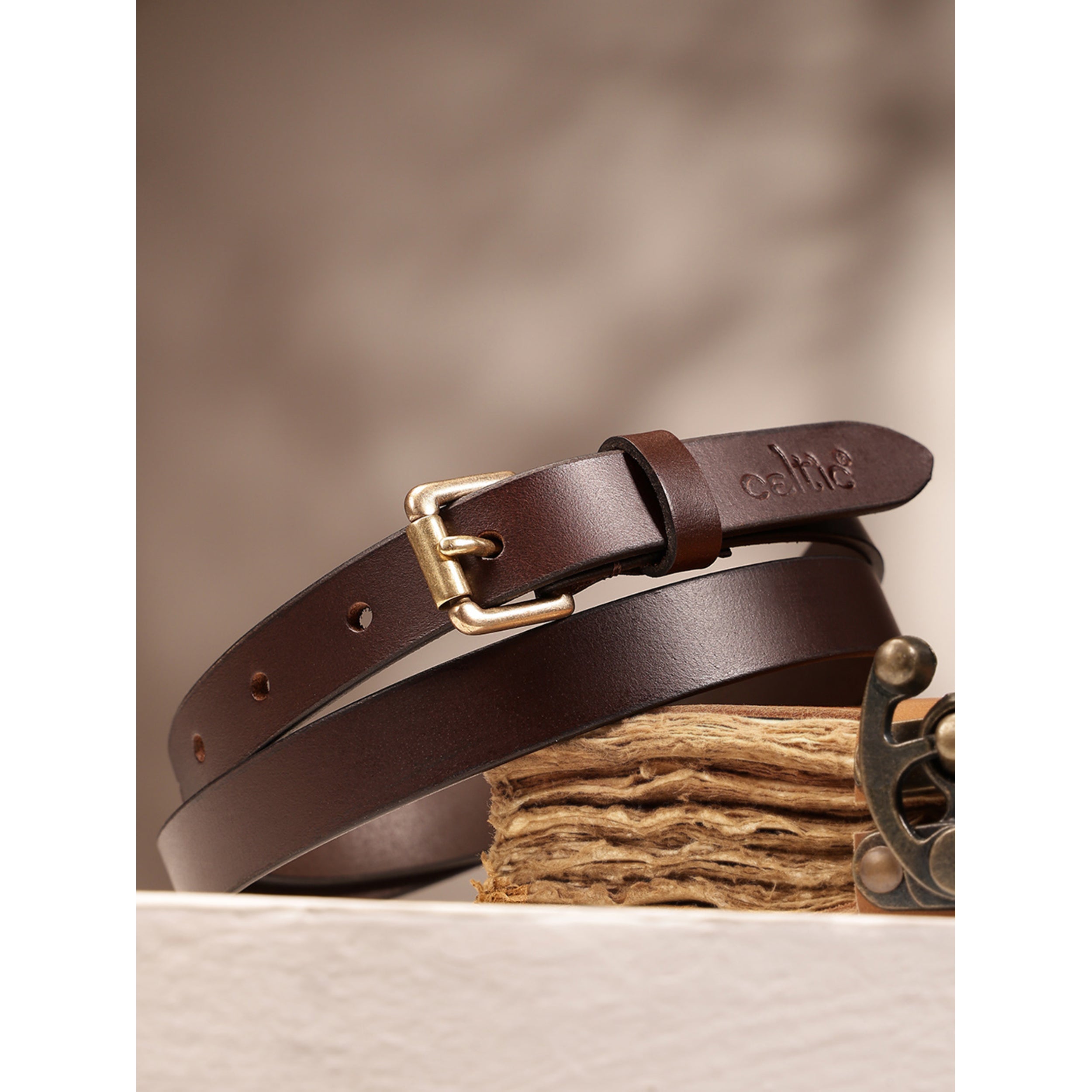 Women Genuine Leather Black Waist Accessory Brass Buckle Casual Formal