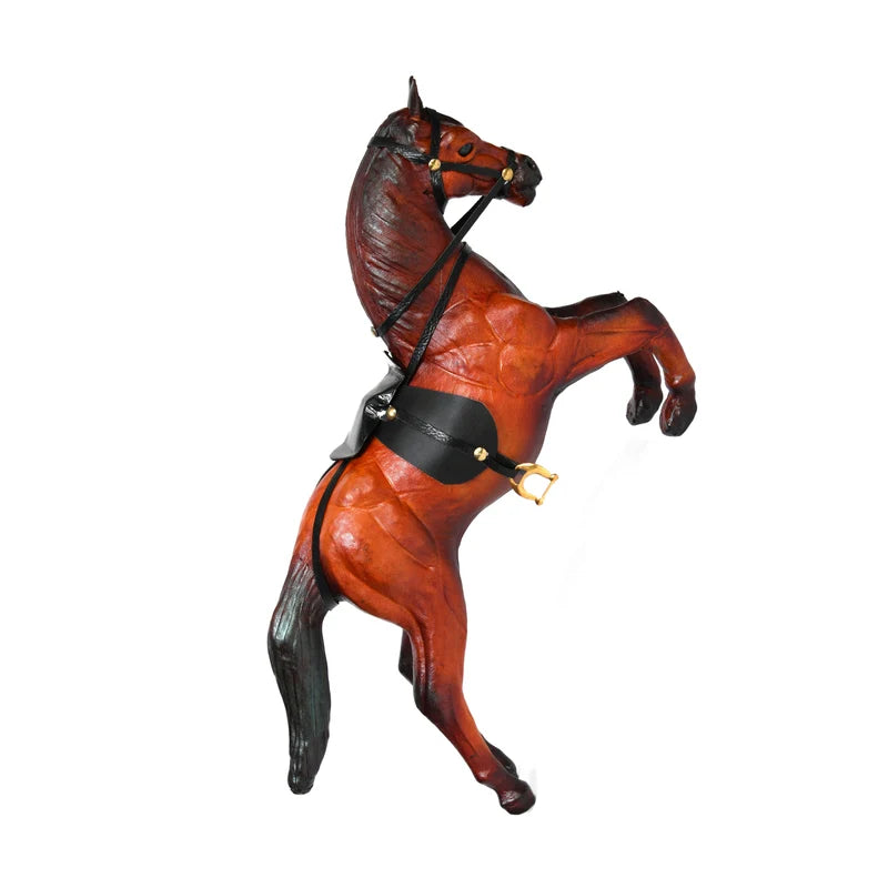 Premium Horse Décor Combo Set – Rearing & Standing Horses with Rich Brown Finish, Black Harness & Gold Accents