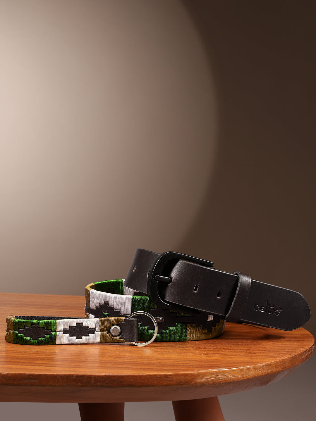 Unisex Handcrafted Genuine Leather Belt With Woven Ethnic Pattern And Matte Metal Buckle