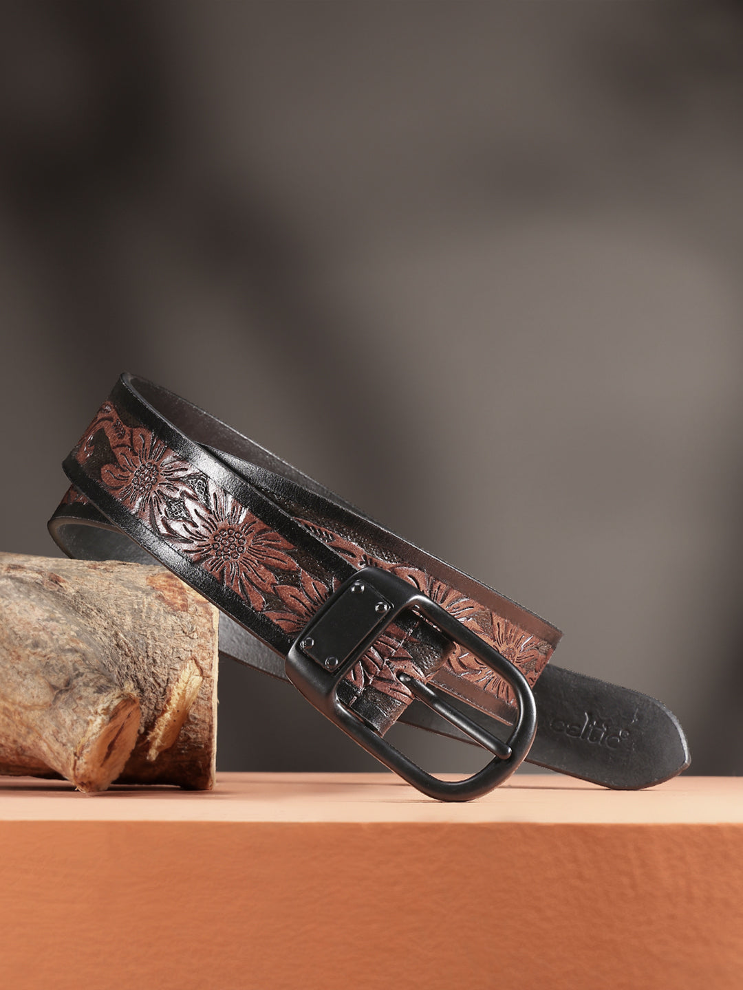Premium Brown Embossed Leather Belt & Wallet Combo for Men | Vintage Floral Designer Gift Set