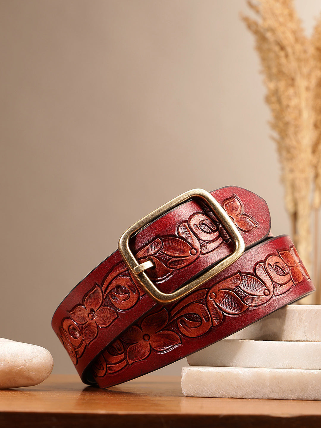 Premium Handcrafted Leather Belt & Wallet Combo for Men | Embossed Floral Designer Gift Set