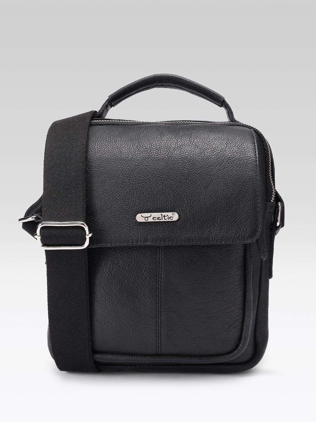 Unisex Leather Crossbody Sling Bag with Front Flap Pocket & Adjustable Strap