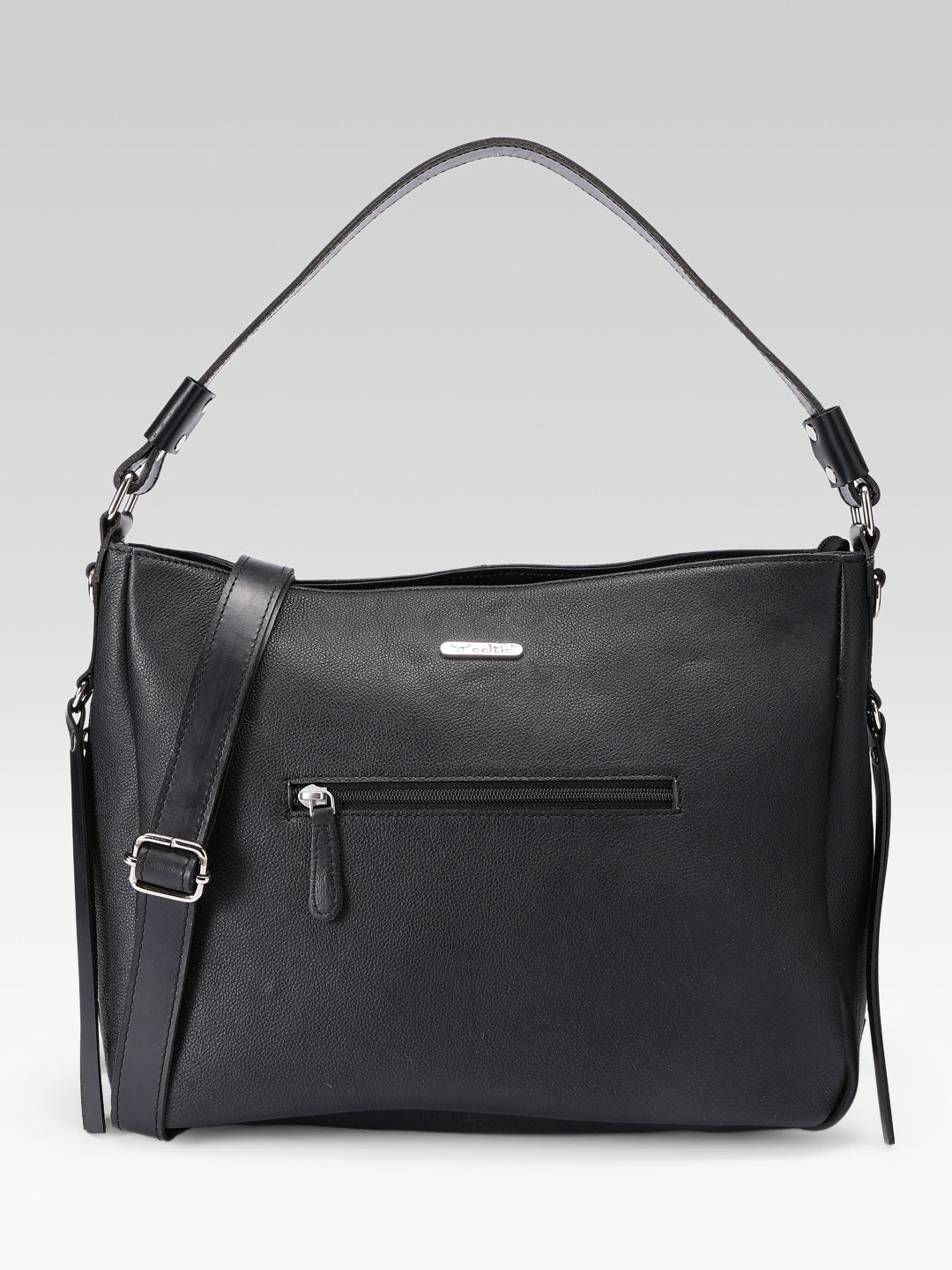 Premium Genuine Leather Black Shoulde tote Bag with Minimal Silhouette and Zip Closure