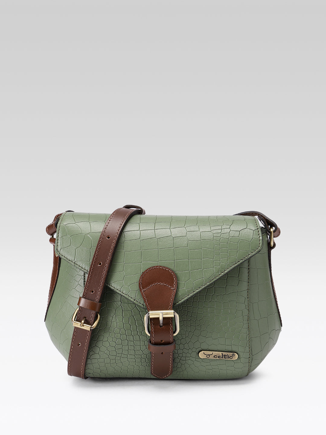 Croc-Texture Structured Sling Bag with Buckle Flap