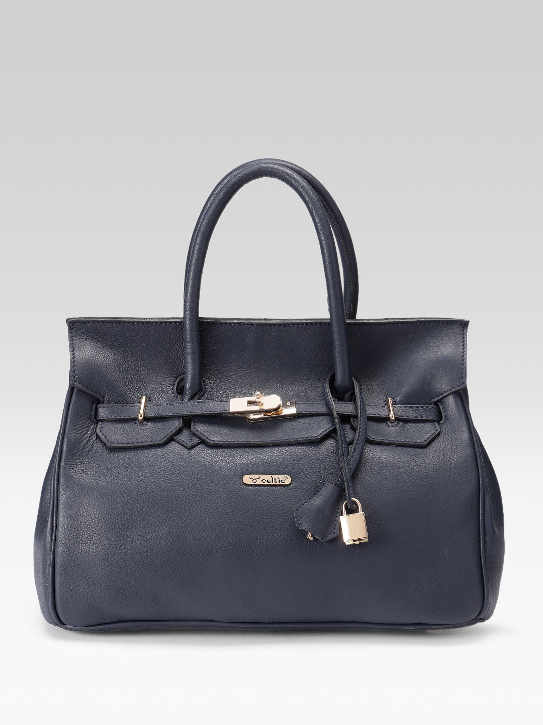 Premium Genuine Leather Tote Handbag with Turn-Lock Closure