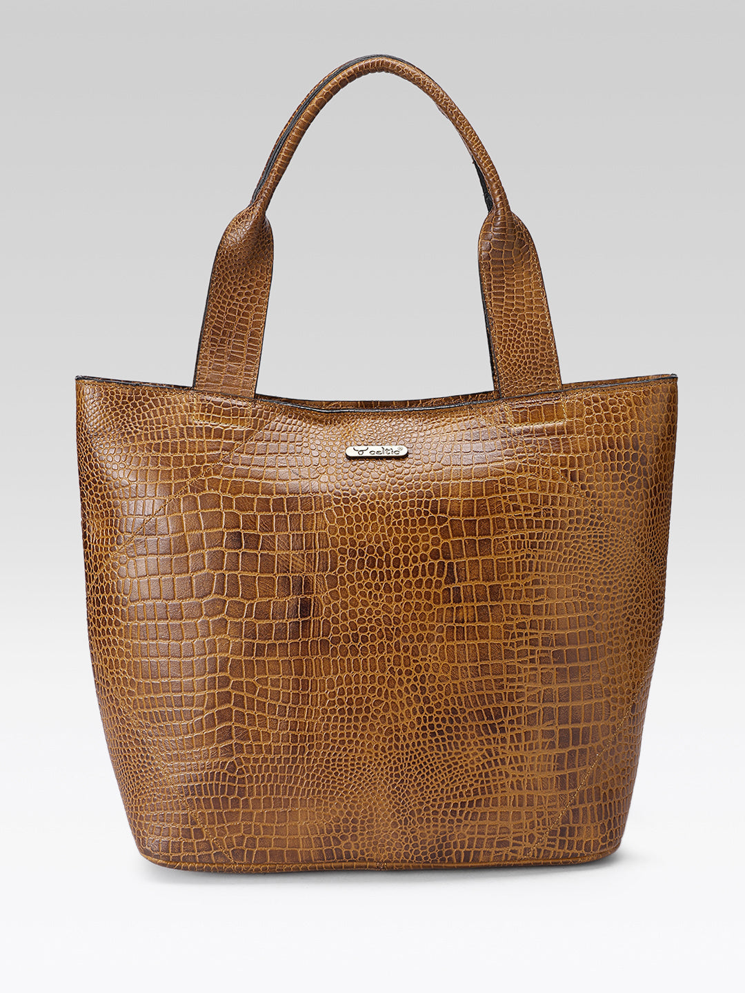 Croc-Texture Leather Tote Bag with Spacious Interior and Dual Shoulder Handles