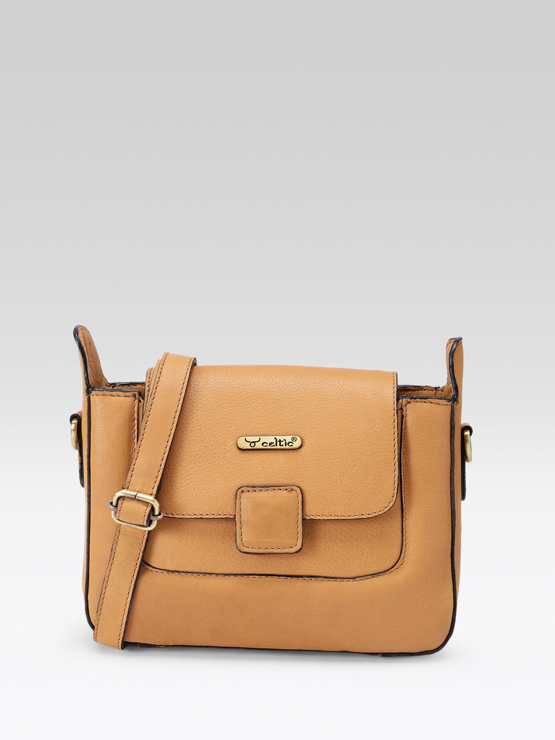 Premium Genuine Leather Flap Crossbody Sling Bag with Adjustable Strap