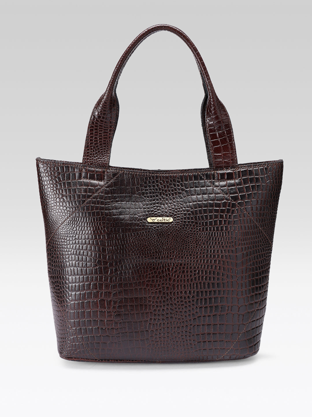 Croc-Texture Leather Tote Bag with Spacious Interior and Dual Shoulder Handles