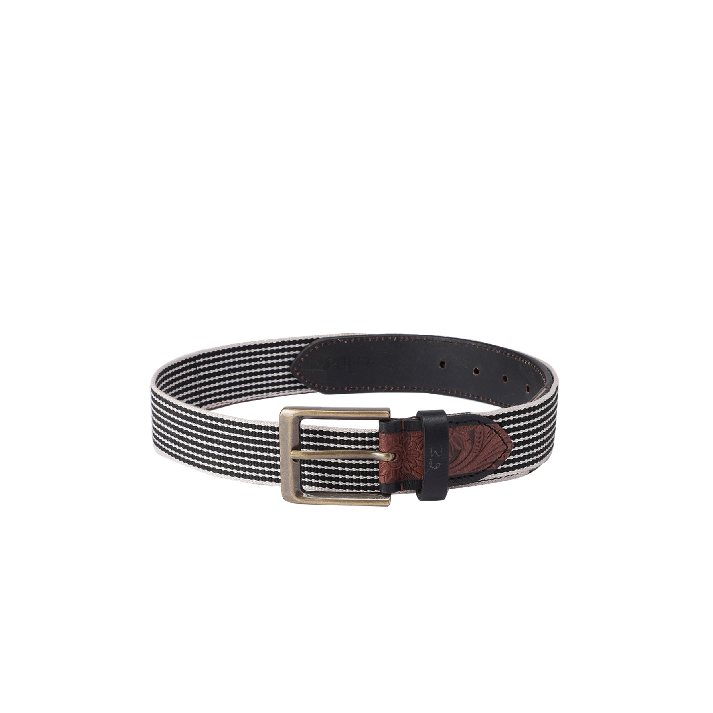 Genuine Leather Floral Embossed Brown Elastic Waist Accessory Antique Buckle