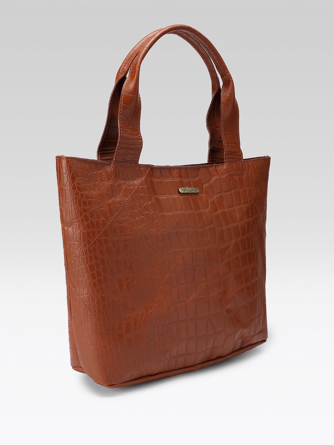 Croc-Texture Leather Tote Bag with Spacious Interior and Dual Shoulder Handles