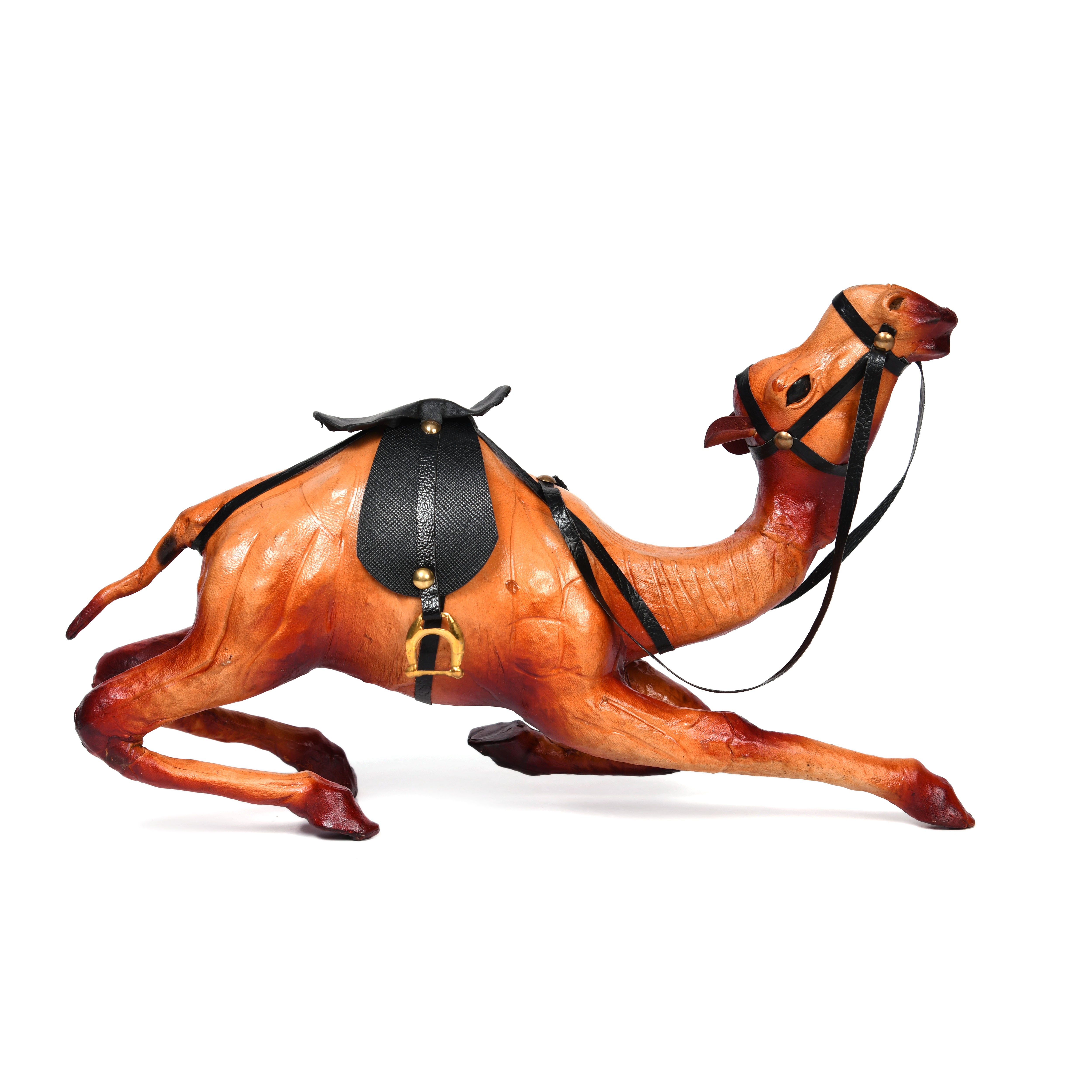Premium Handcrafted Leather Camel Figurine with Saddle