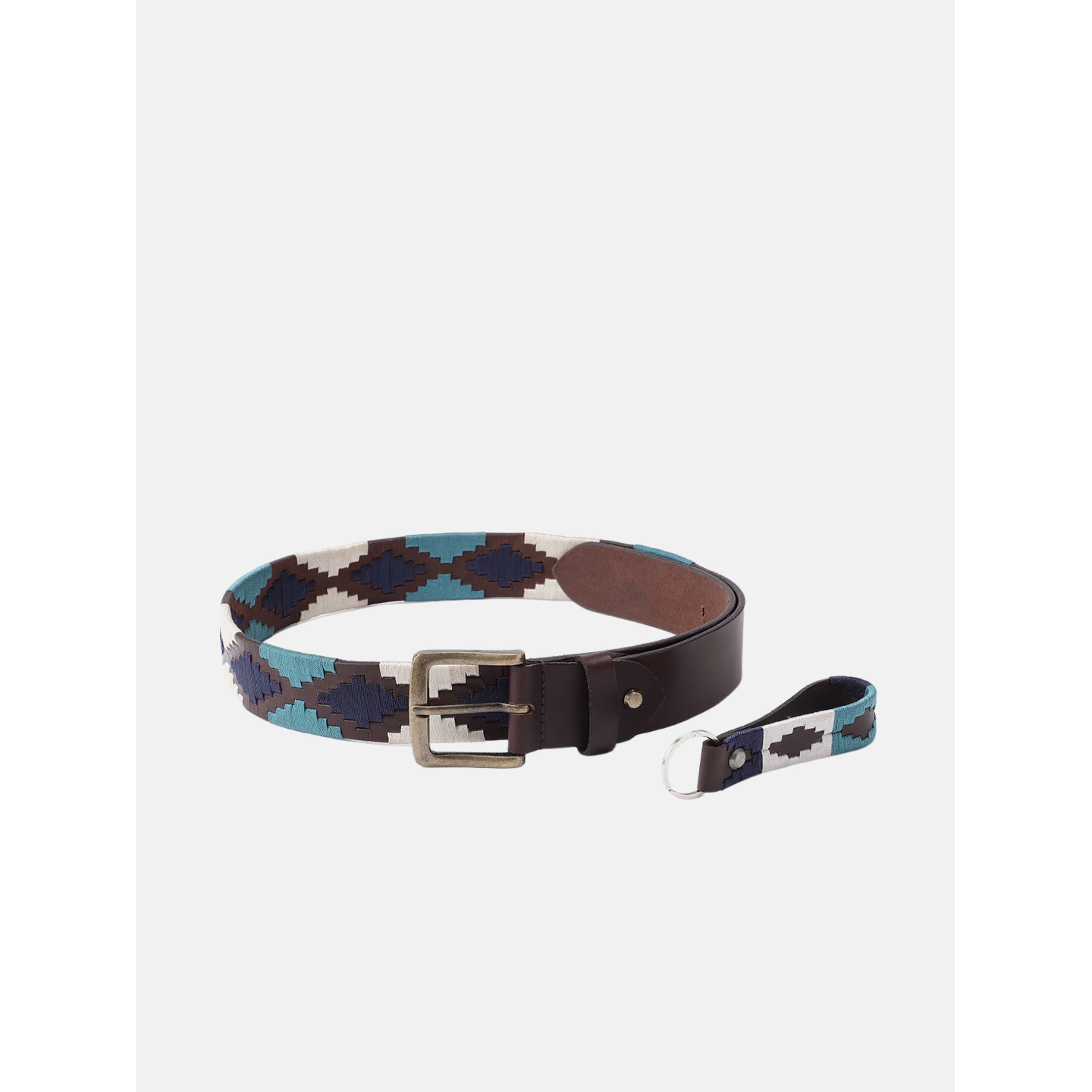 Unisex Handcrafted Woven Leather Belt With Geometric Pattern And Antique Buckle Design