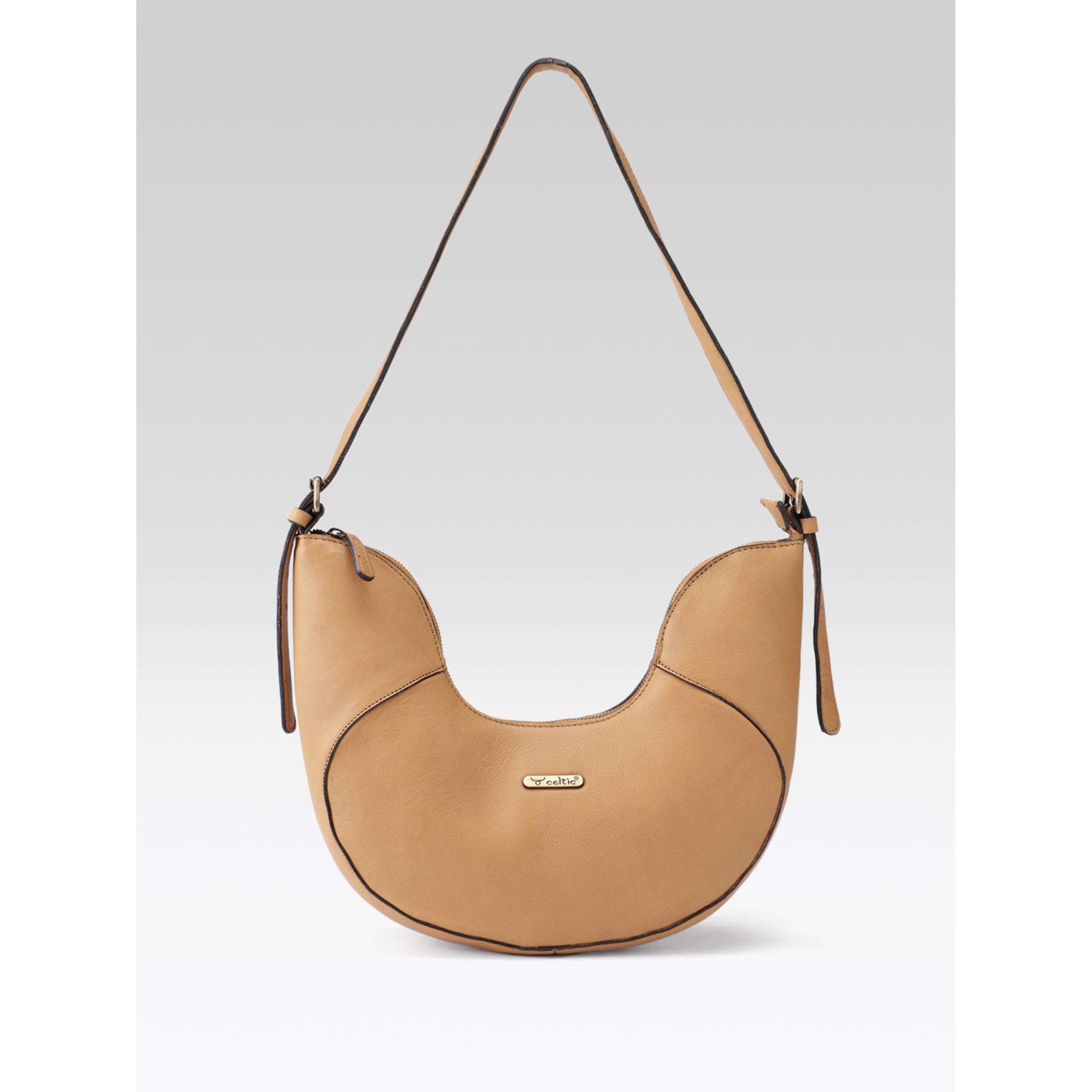 Premium Genuine Leather Hobo Shoulder Bag with Adjustable Strap & Zip Closure