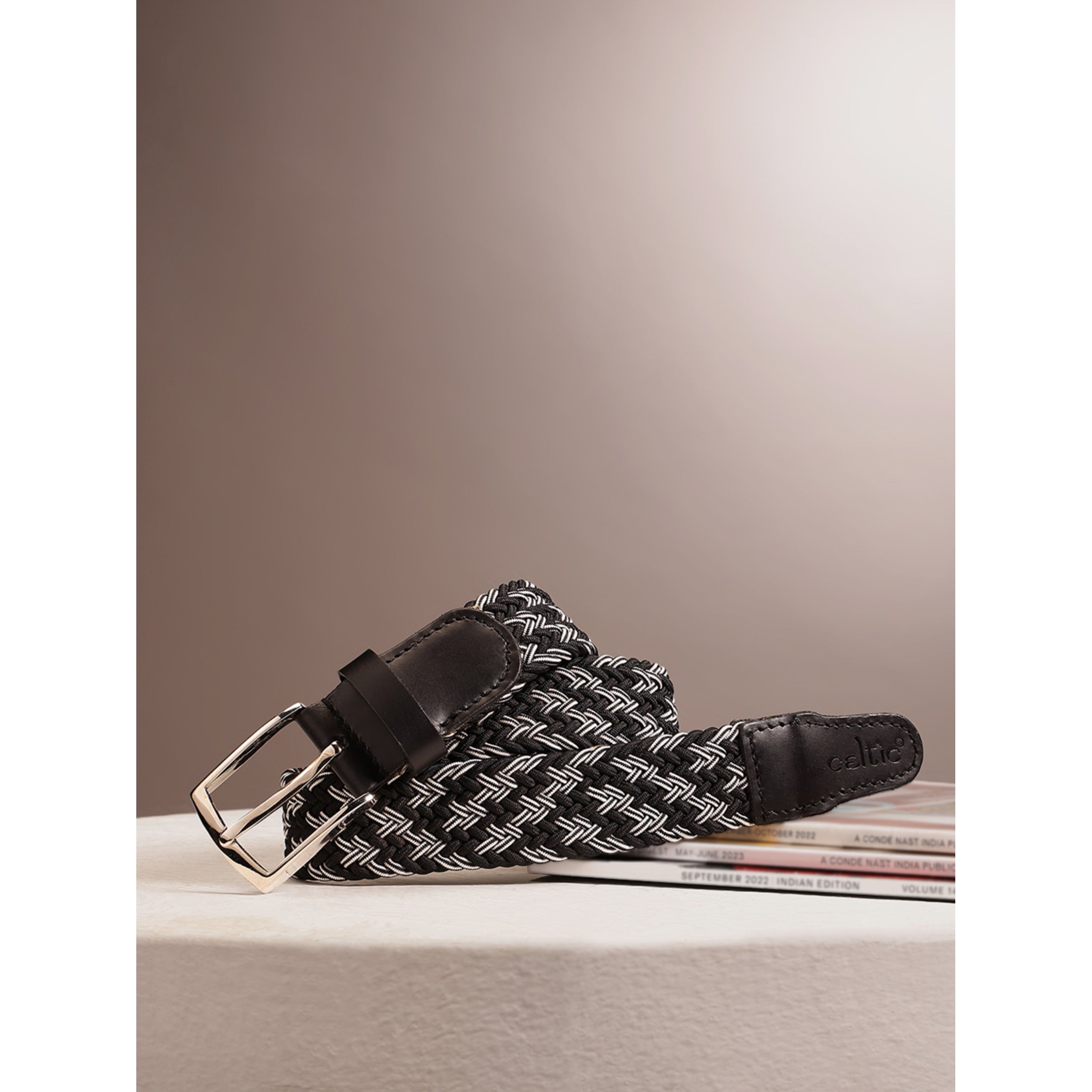 Handwoven Elastic Braided Belt With Leather Ends Adjustable Casual Wear Accessory