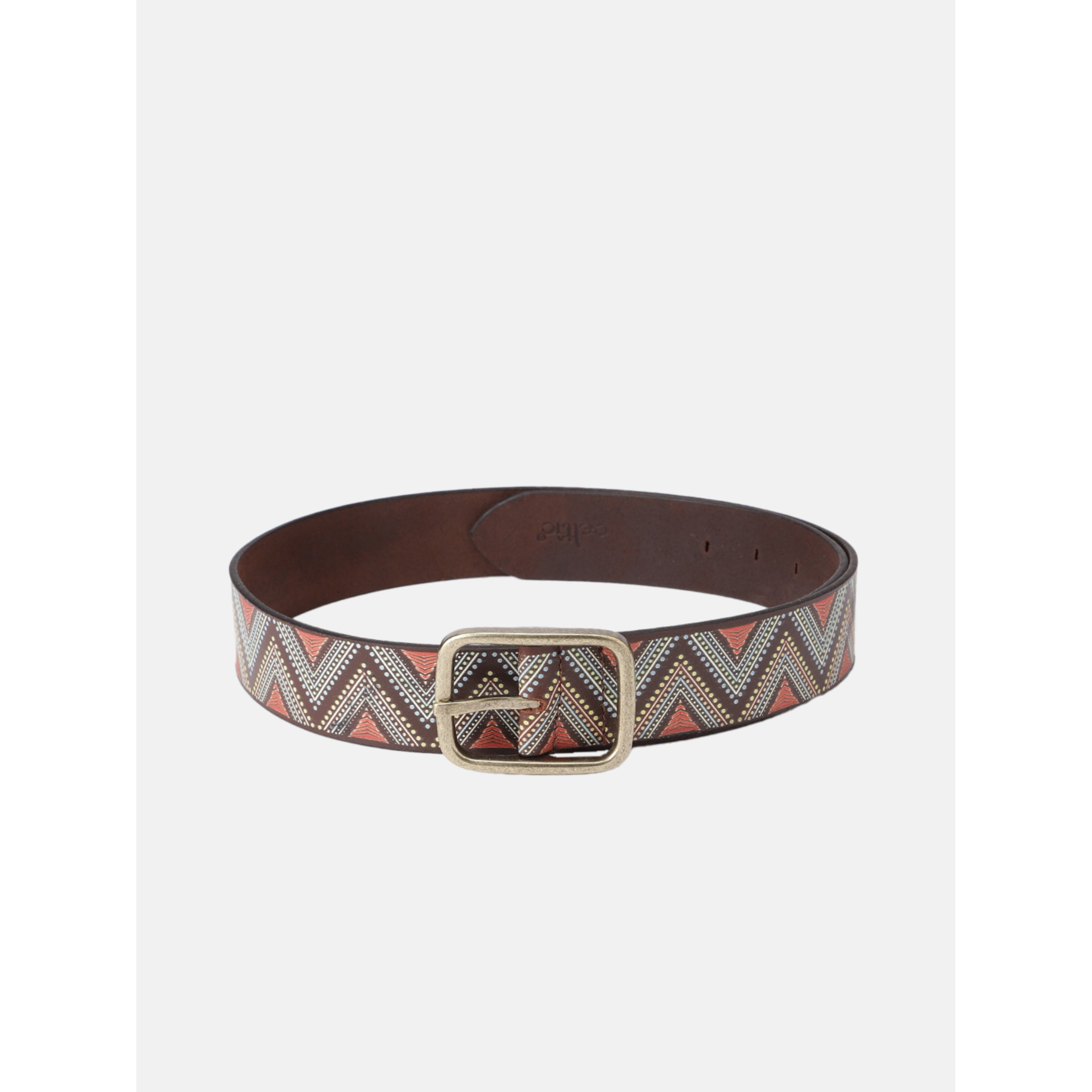 Unisex Genuine Leather Tribal Geometric Multicolor Waist Accessory Antique Buckle