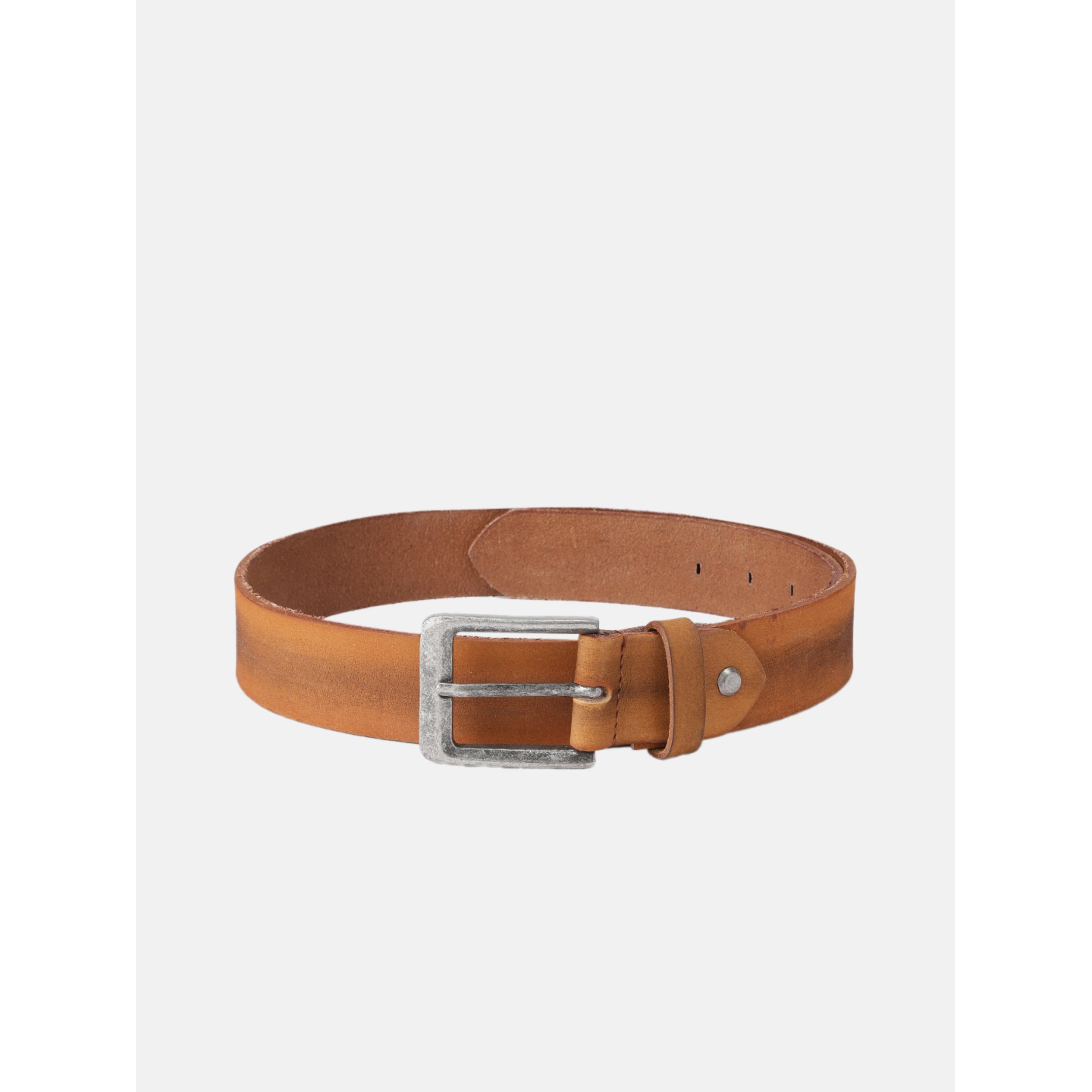 Unisex Genuine Leather Tan Waist Accessory Antique Buckle Formal Casual Style