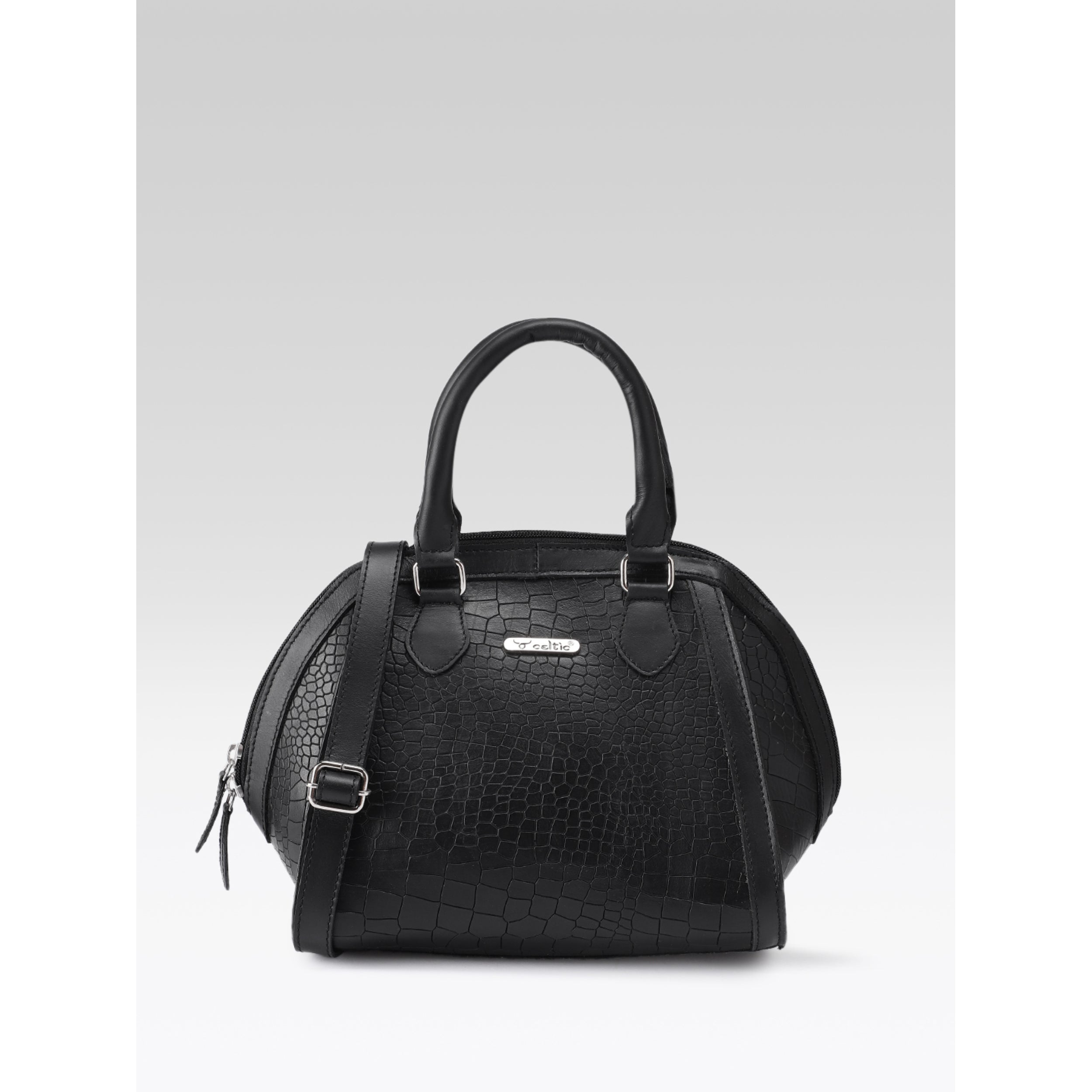 Premium Genuine Textured Leather Satchel Handbag with Dual Handles, Detachable Strap & Zip Pockets