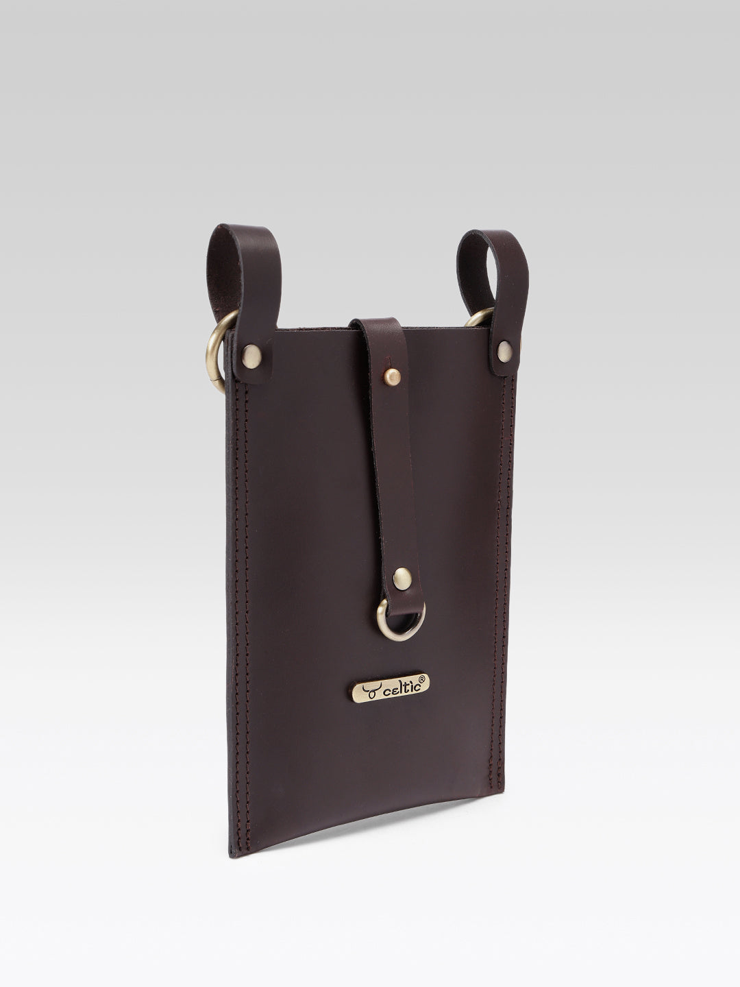 Genuine Leather Crossbody Phone Pouch with Adjustable Strap – Dark Brown