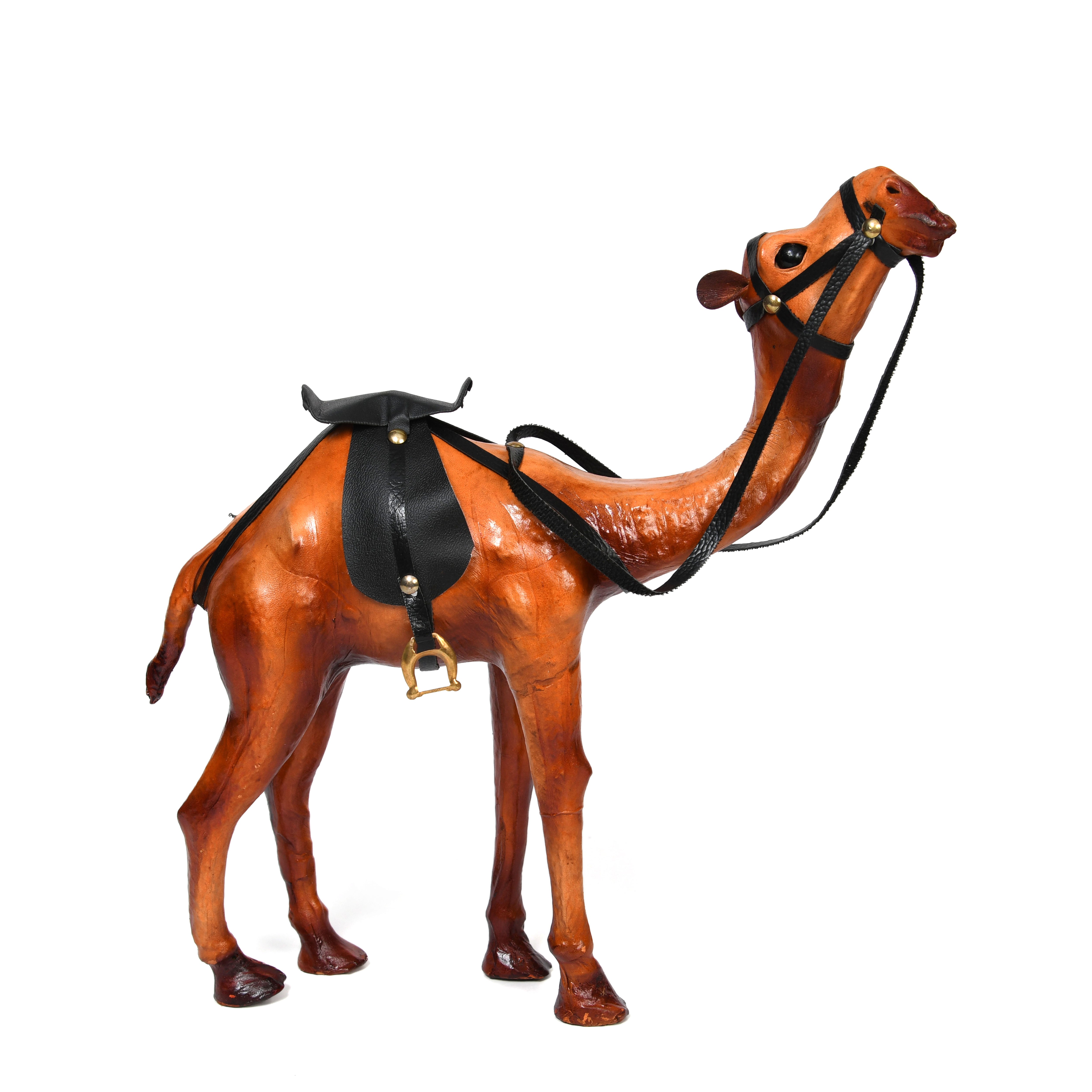 Premium Handcrafted Leather Camel Showpiece with Saddle