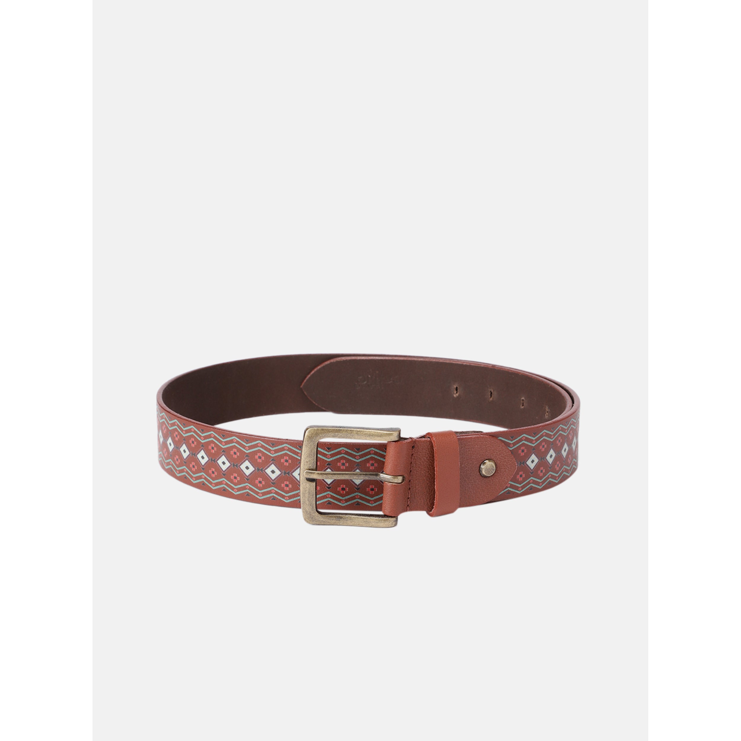 Handcrafted Aztec Pattern Leather Canvas Belt With Antique Buckle For Casual Wear