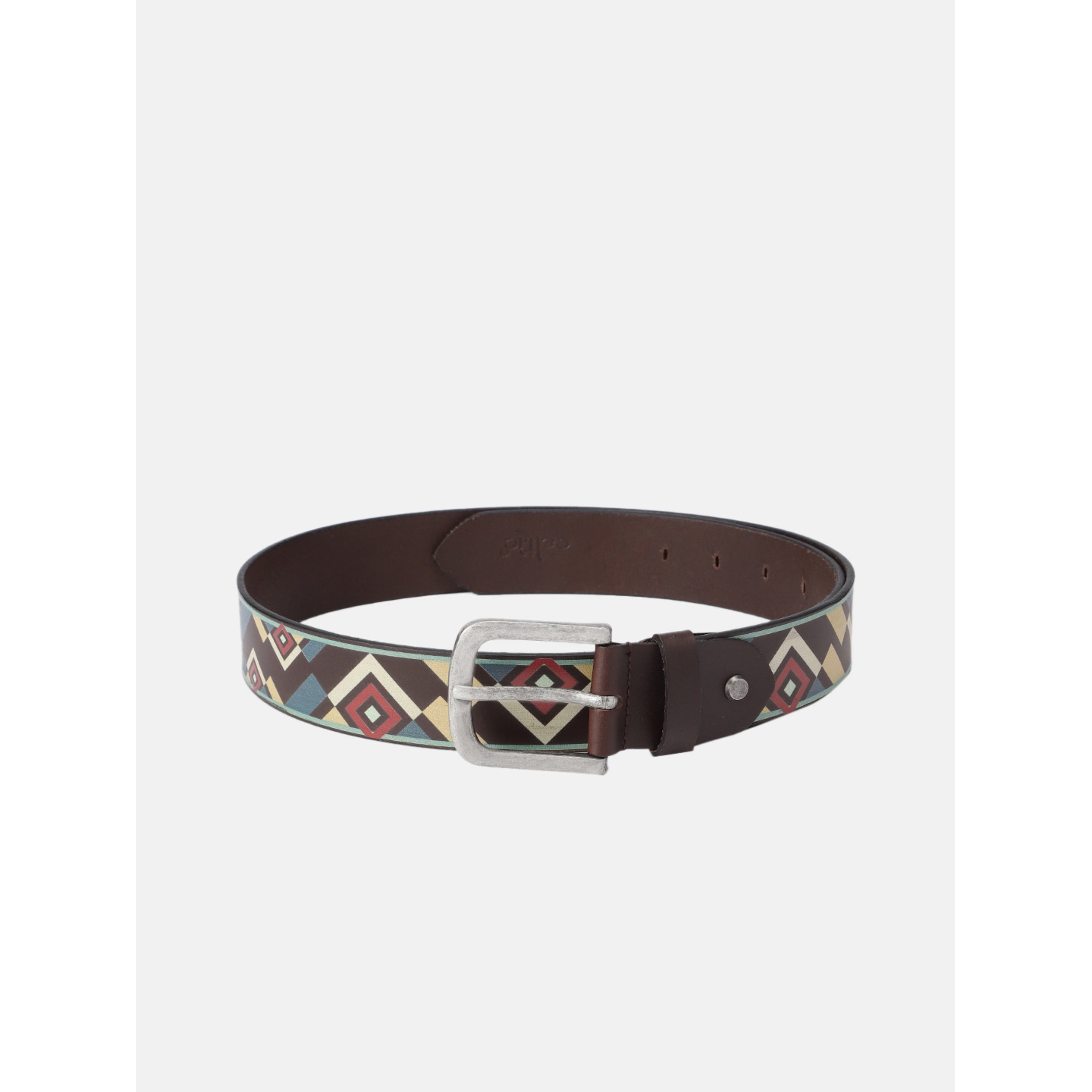 Unisex Handcrafted Patterned Leather Fabric Belt With Vintage Buckle For Casual Wear