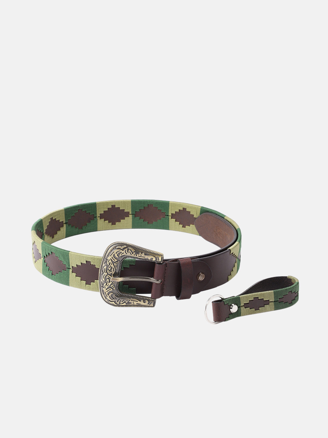 Unisex Handcrafted Leather Woven Green Buckle Artisan Casual Wear Accessory
